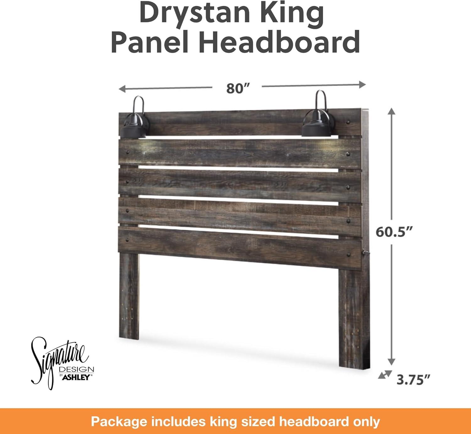imageSignature Design by Ashley Drystan Rustic Queen Panel Platform Bed with 2 Storage Drawers Open Cubbies Sconce LED Lights and USB Ports Foundation or Box Spring Not Needed Dark Brown ampamp GrayKing