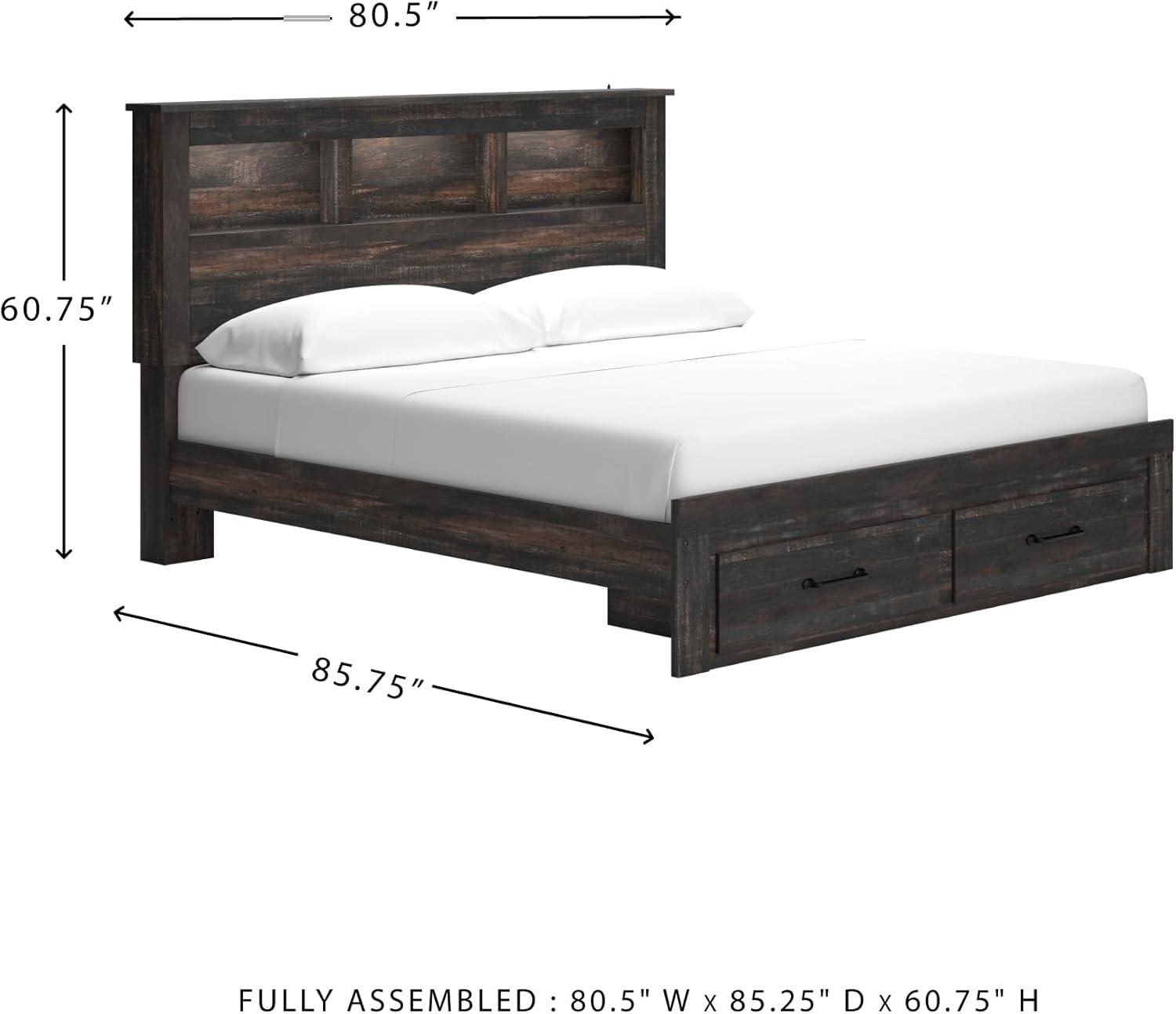 imageSignature Design by Ashley Drystan Rustic Queen Panel Platform Bed with 2 Storage Drawers Open Cubbies Sconce LED Lights and USB Ports Foundation or Box Spring Not Needed Dark Brown ampamp GrayKing
