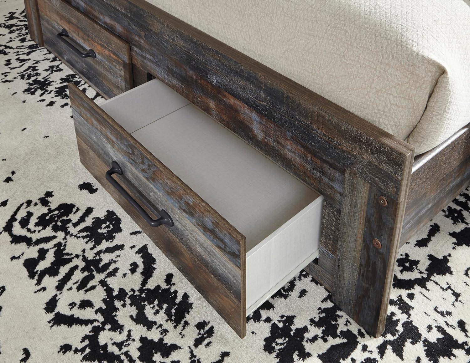 imageSignature Design by Ashley Drystan Rustic Queen Panel Platform Bed with 2 Storage Drawers Open Cubbies Sconce LED Lights and USB Ports Foundation or Box Spring Not Needed Dark Brown ampamp GrayKing