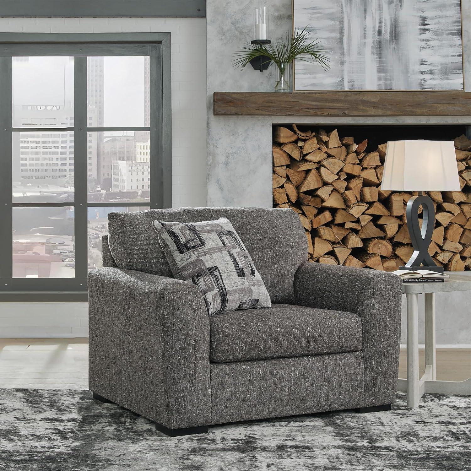 imageSignature Design by Ashley Gardiner Modern Upholstered Oversized Chair with 1 Throw Pillow Gray