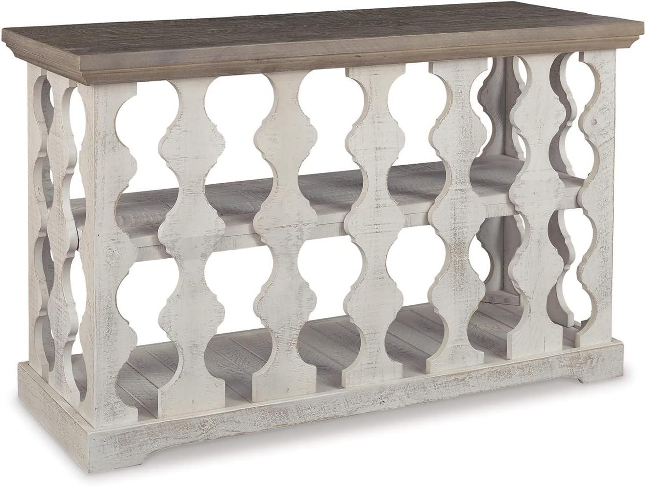 imageSignature Design by Ashley Havalance Farmhouse Console Sofa Table Fixed Shelf Pine Wood 455quot W x 1725quot D x 2788quot H Distressed Finish Gray ampamp White