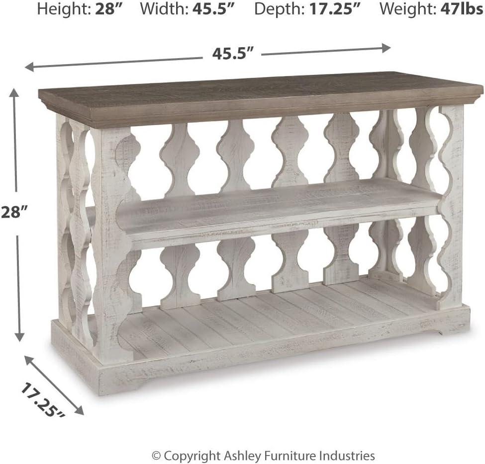 imageSignature Design by Ashley Havalance Farmhouse Console Sofa Table Fixed Shelf Pine Wood 455quot W x 1725quot D x 2788quot H Distressed Finish Gray ampamp White