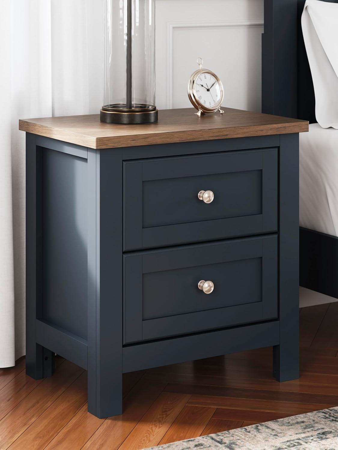 imageSignature Design by Ashley Landocken Vintage 2 Drawer Nightstand for Bedrooom Blue ampamp Light Brown