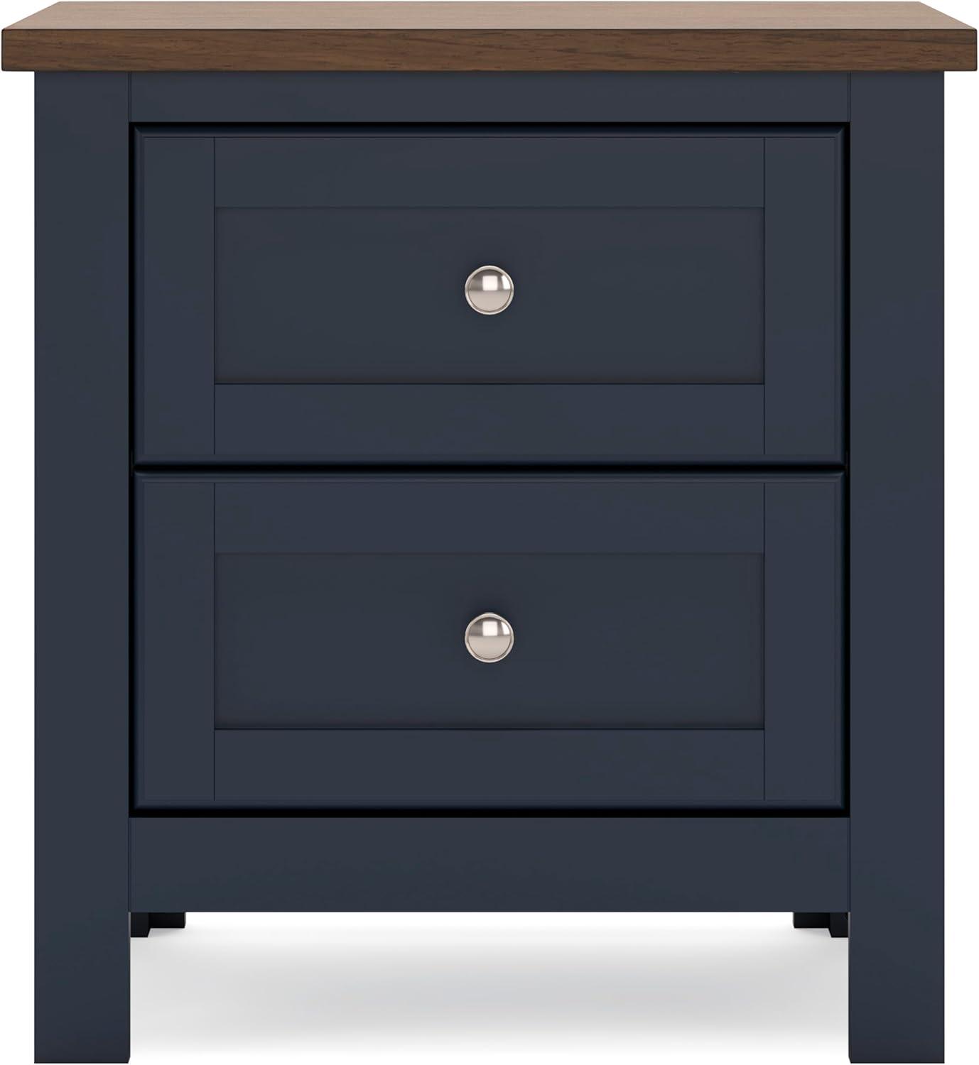 imageSignature Design by Ashley Landocken Vintage 2 Drawer Nightstand for Bedrooom Blue ampamp Light Brown