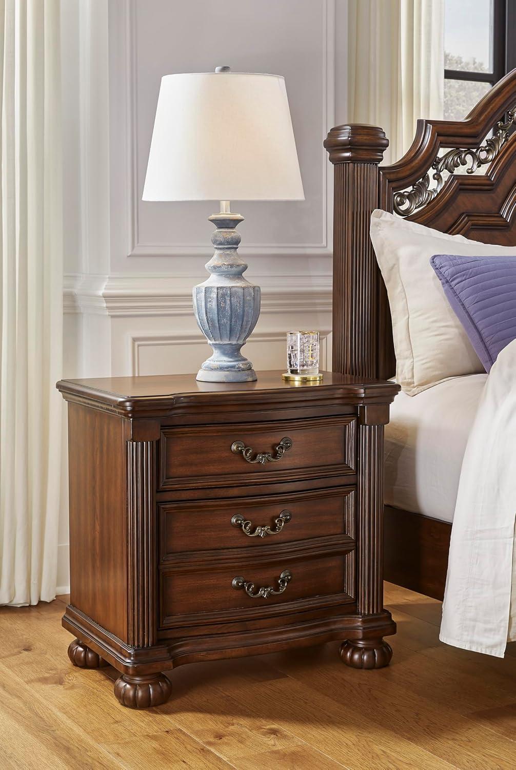 imageSignature Design by Ashley Lavinton Classic 2 Drawer Nightstand for Bedroom 28quot Tall Dark Brown