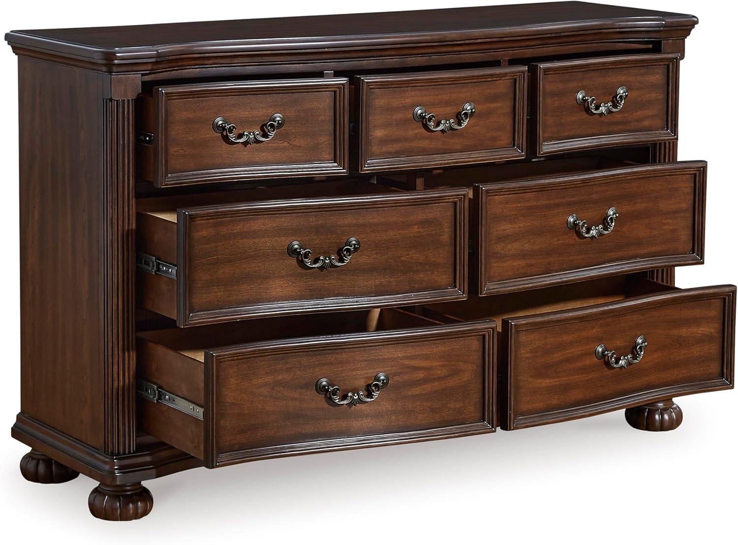 imageSignature Design by Ashley Lavinton Traditional 7 Drawer Dresser with Safety Stop and FeltLined Top Drawer for Bedroom Dark Brown