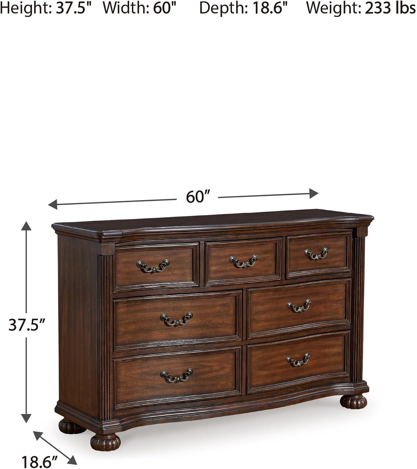 imageSignature Design by Ashley Lavinton Traditional 7 Drawer Dresser with Safety Stop and FeltLined Top Drawer for Bedroom Dark Brown