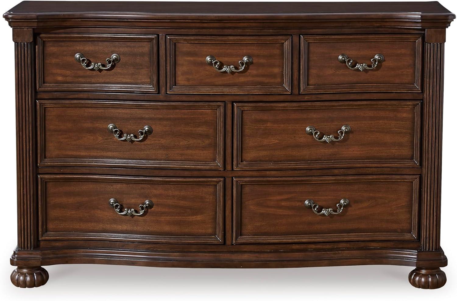 imageSignature Design by Ashley Lavinton Traditional 7 Drawer Dresser with Safety Stop and FeltLined Top Drawer for Bedroom Dark Brown