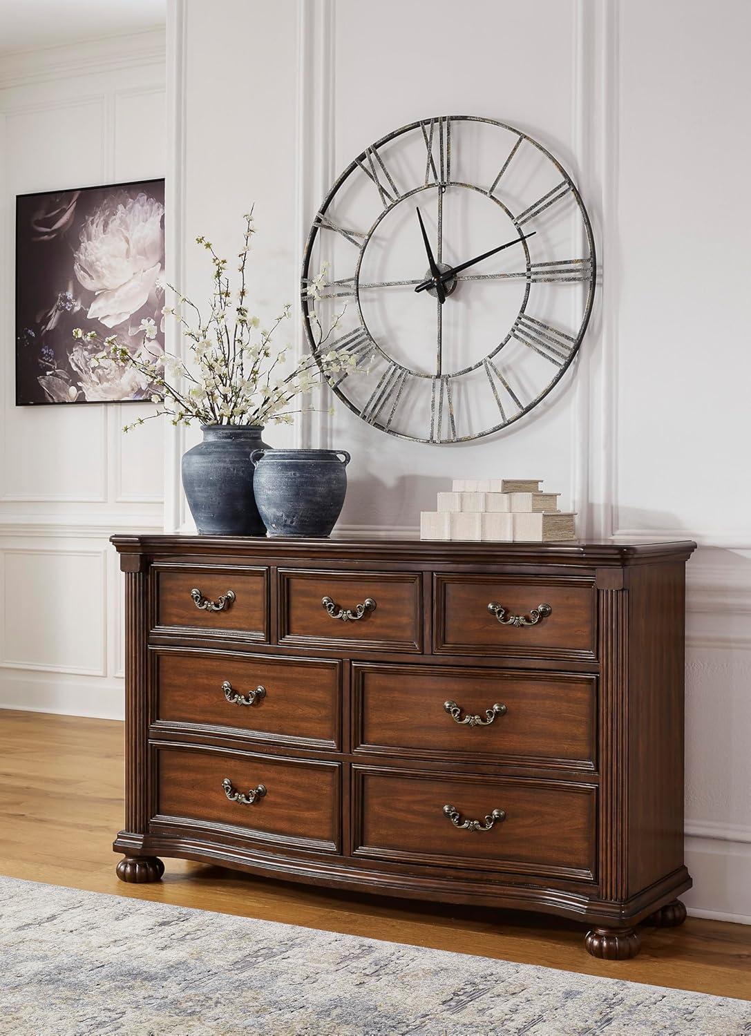 imageSignature Design by Ashley Lavinton Traditional 7 Drawer Dresser with Safety Stop and FeltLined Top Drawer for Bedroom Dark Brown