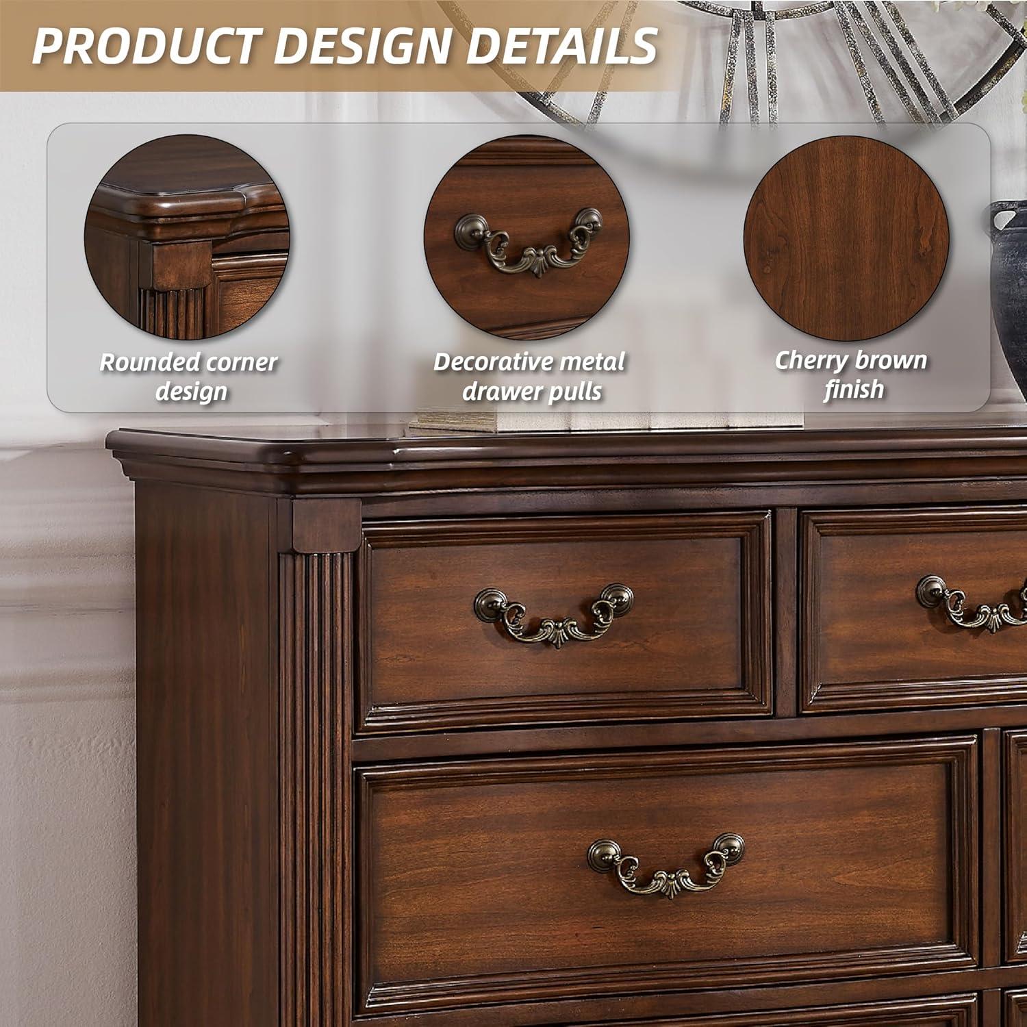 imageSignature Design by Ashley Lavinton Traditional 7 Drawer Dresser with Safety Stop and FeltLined Top Drawer for Bedroom Dark Brown