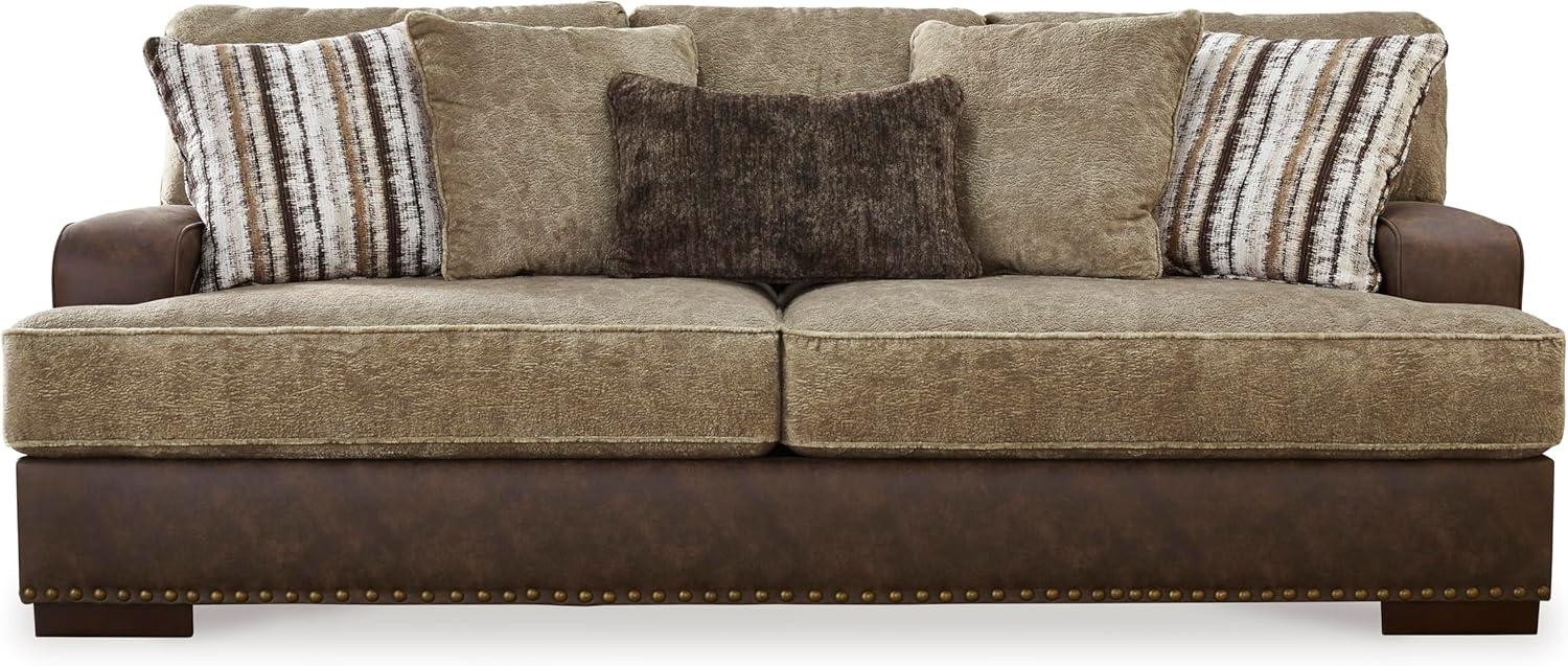 imageSignature Design by Ashley Maggie Contemporary Upholstered Sofa with Accent Pillows OffWhiteDark Brown Light Brown