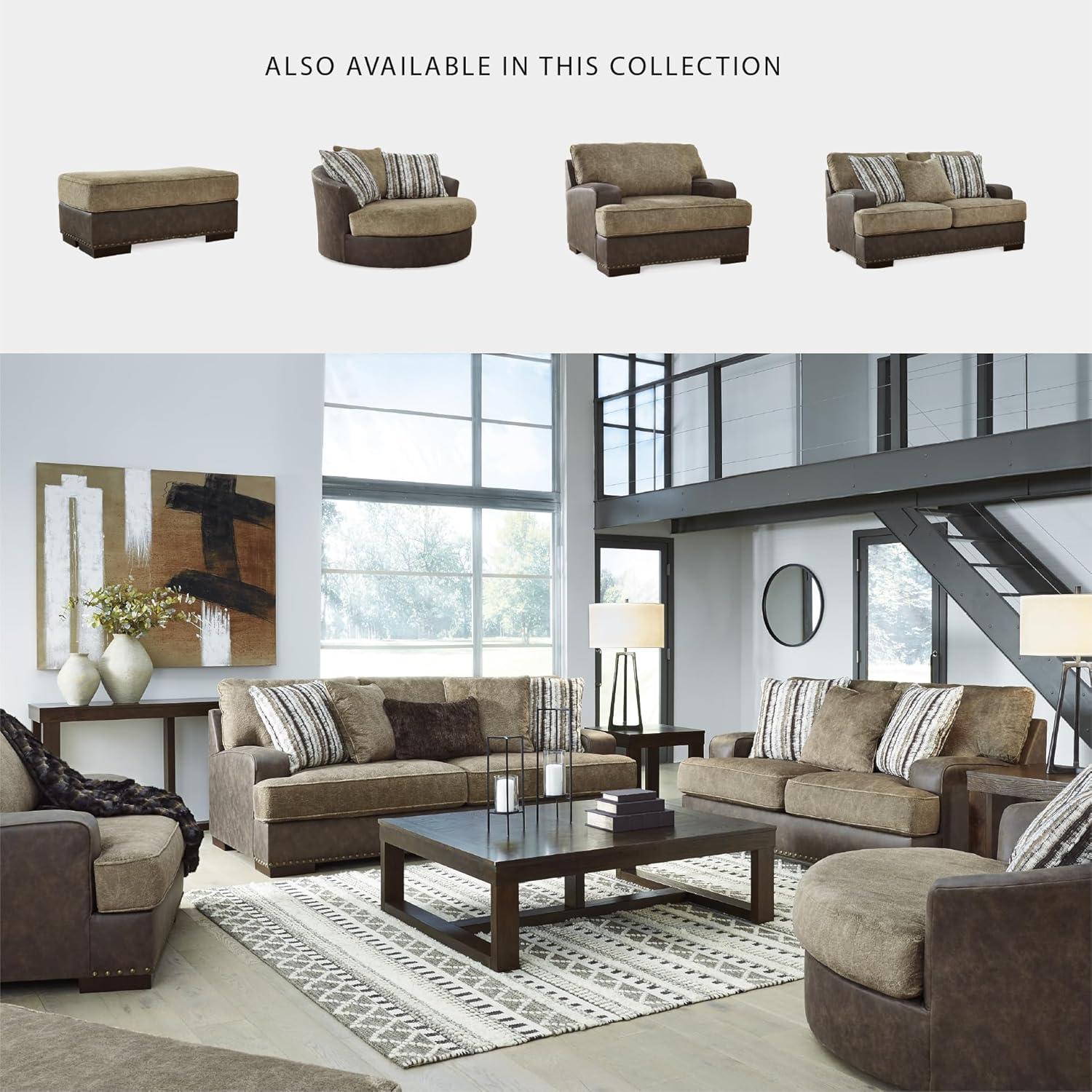 imageSignature Design by Ashley Maggie Contemporary Upholstered Sofa with Accent Pillows OffWhiteDark Brown Light Brown