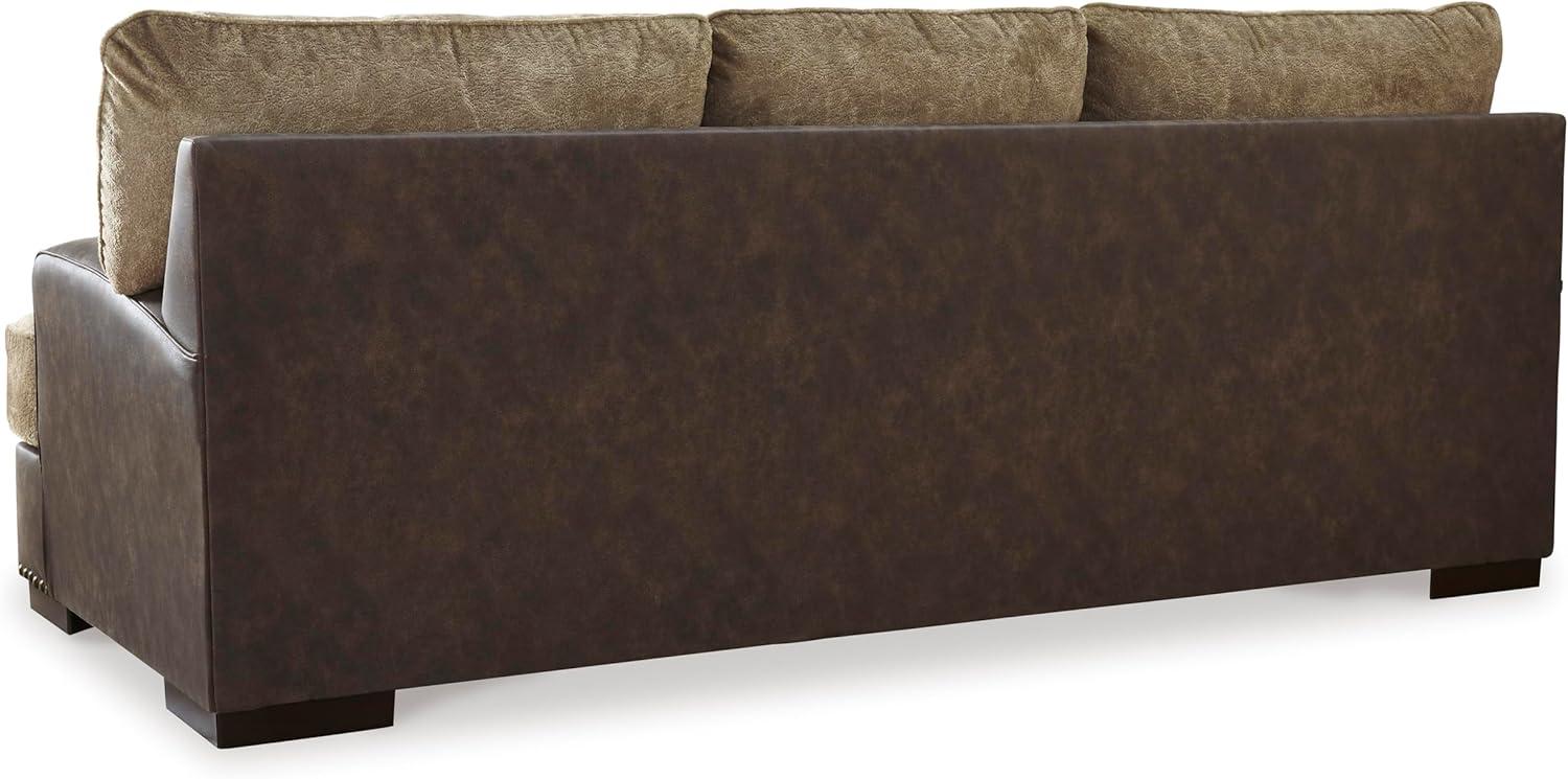 imageSignature Design by Ashley Maggie Contemporary Upholstered Sofa with Accent Pillows OffWhiteDark Brown Light Brown