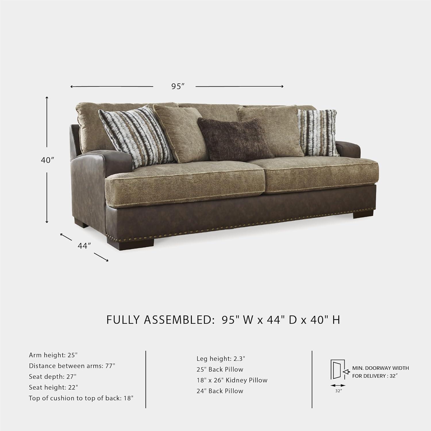 imageSignature Design by Ashley Maggie Contemporary Upholstered Sofa with Accent Pillows OffWhiteDark Brown Light Brown