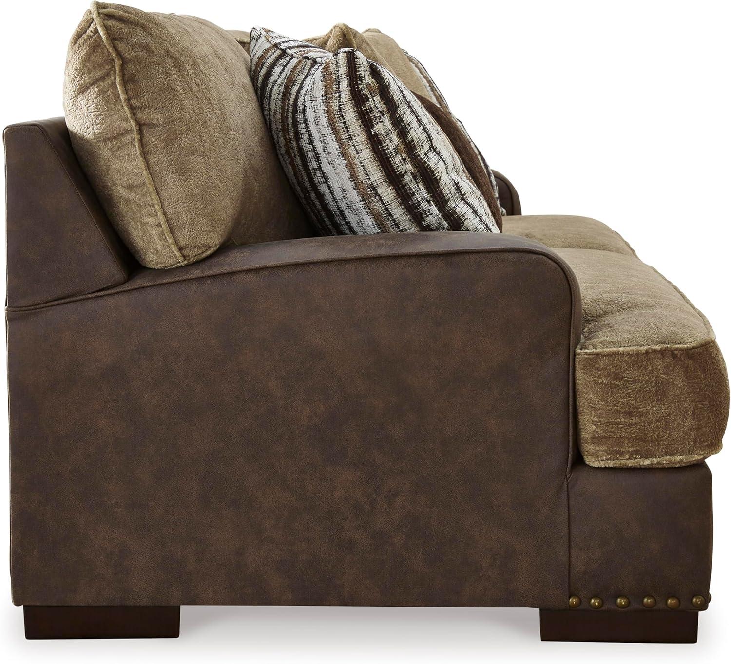 imageSignature Design by Ashley Maggie Contemporary Upholstered Sofa with Accent Pillows OffWhiteDark Brown Light Brown
