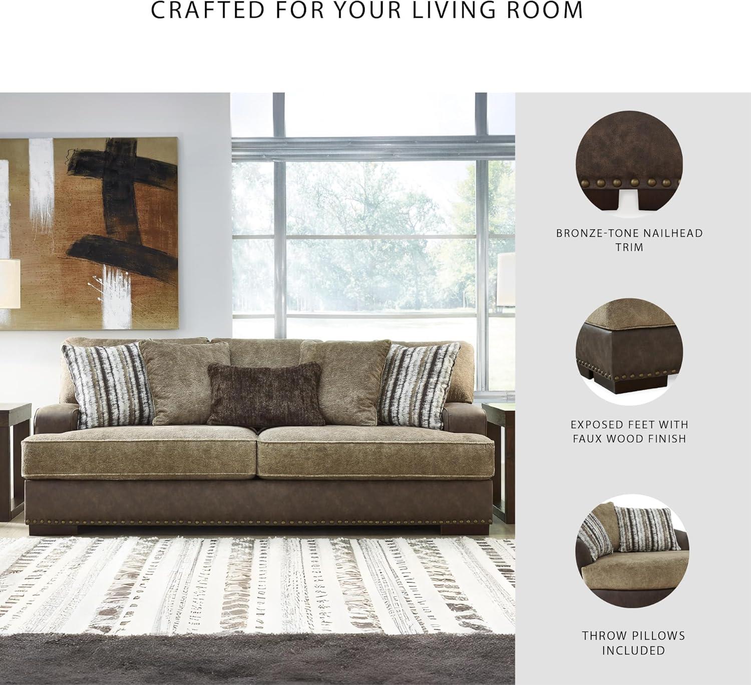 imageSignature Design by Ashley Maggie Contemporary Upholstered Sofa with Accent Pillows OffWhiteDark Brown Light Brown