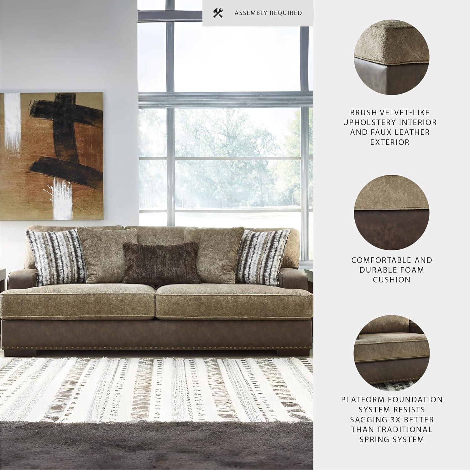 imageSignature Design by Ashley Maggie Contemporary Upholstered Sofa with Accent Pillows OffWhiteDark Brown Light Brown