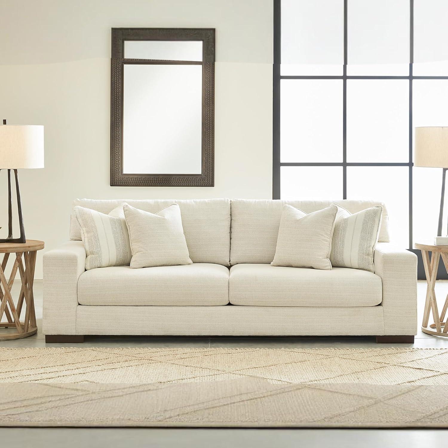 imageSignature Design by Ashley Maggie Contemporary Upholstered Sofa with Accent Pillows OffWhiteOffwhite