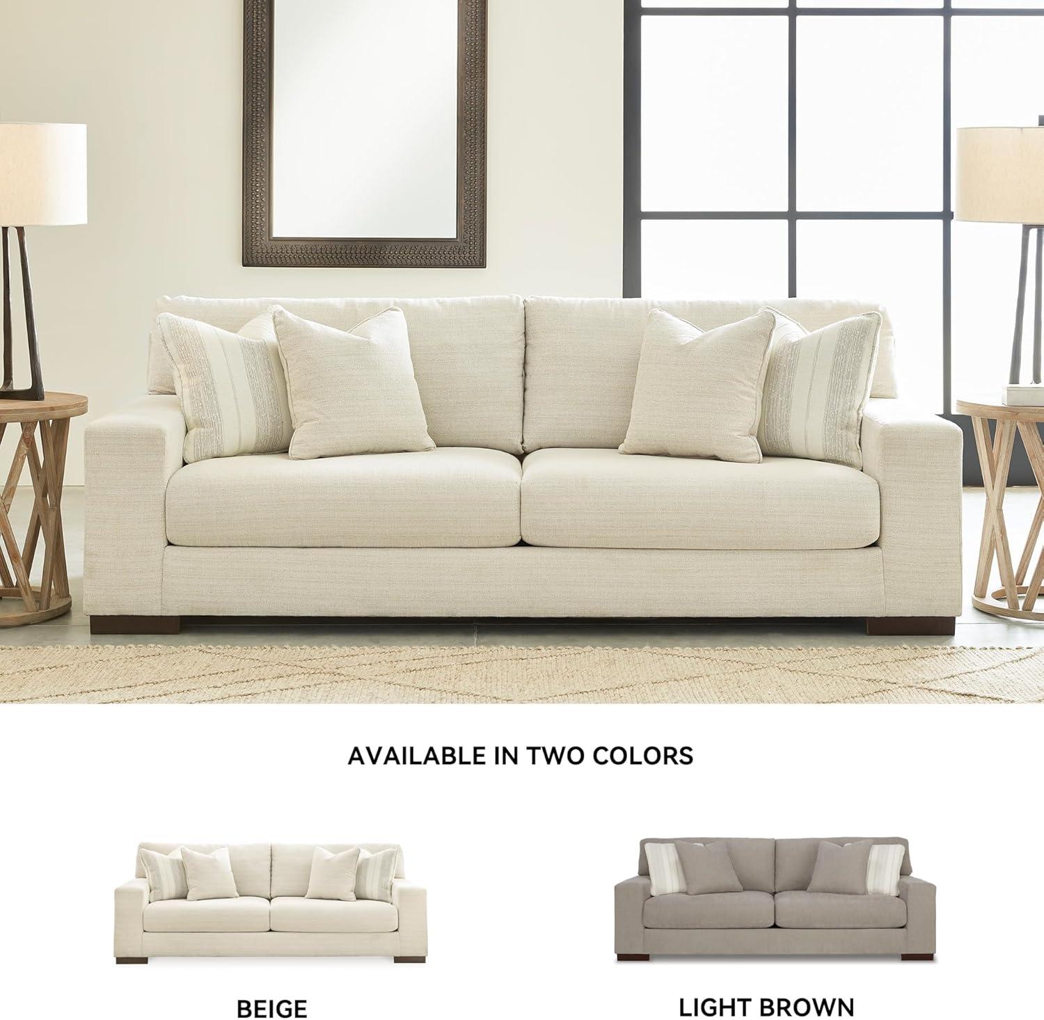 imageSignature Design by Ashley Maggie Contemporary Upholstered Sofa with Accent Pillows OffWhiteOffwhite