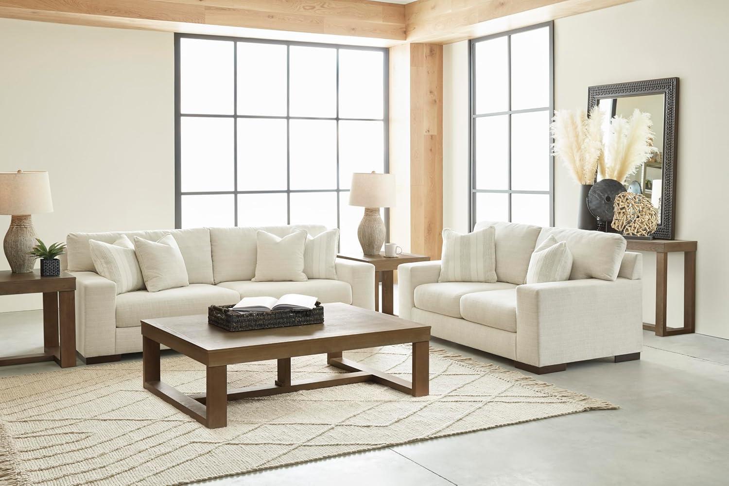 imageSignature Design by Ashley Maggie Contemporary Upholstered Sofa with Accent Pillows OffWhiteOffwhite
