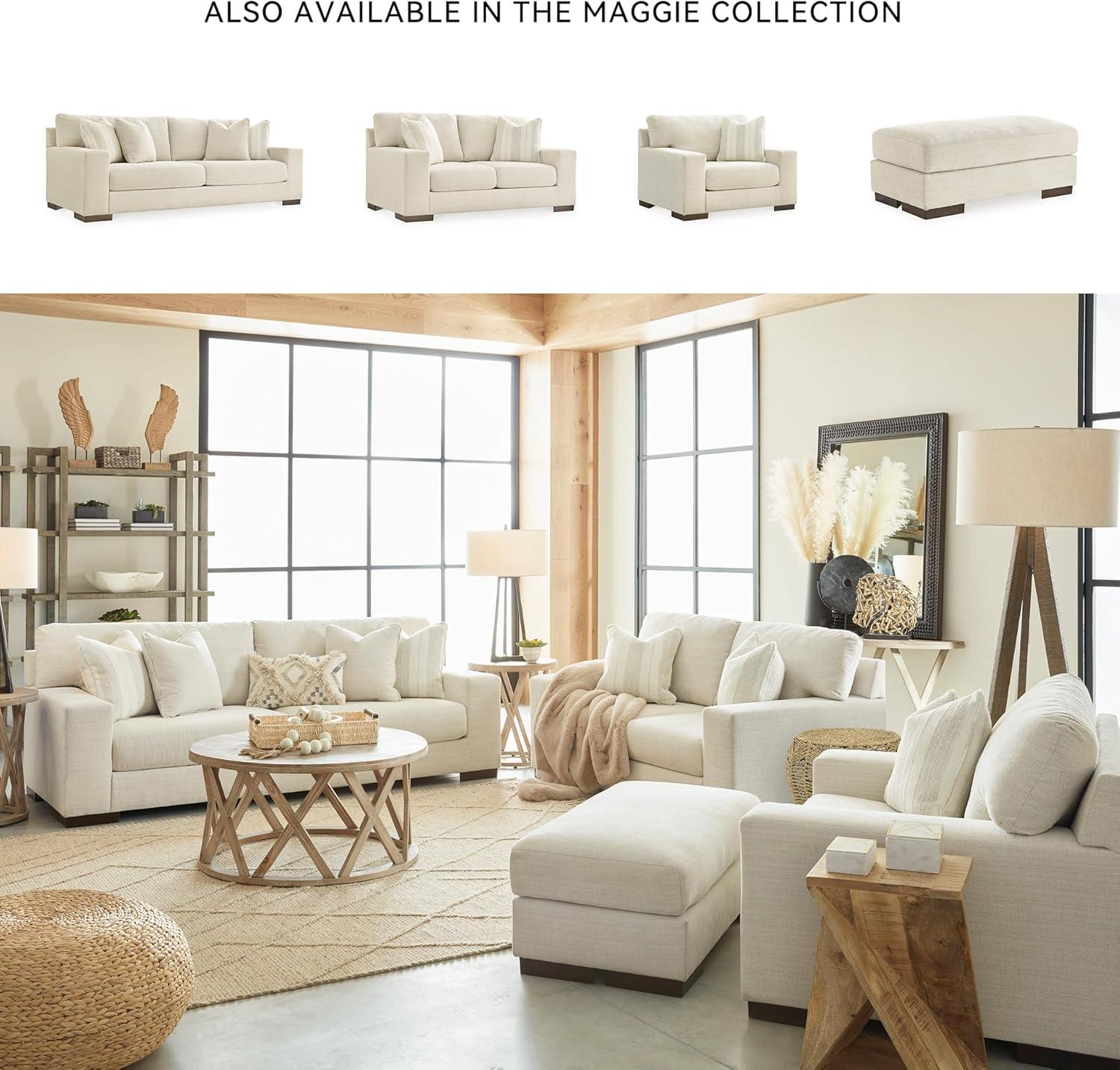 imageSignature Design by Ashley Maggie Contemporary Upholstered Sofa with Accent Pillows OffWhiteOffwhite