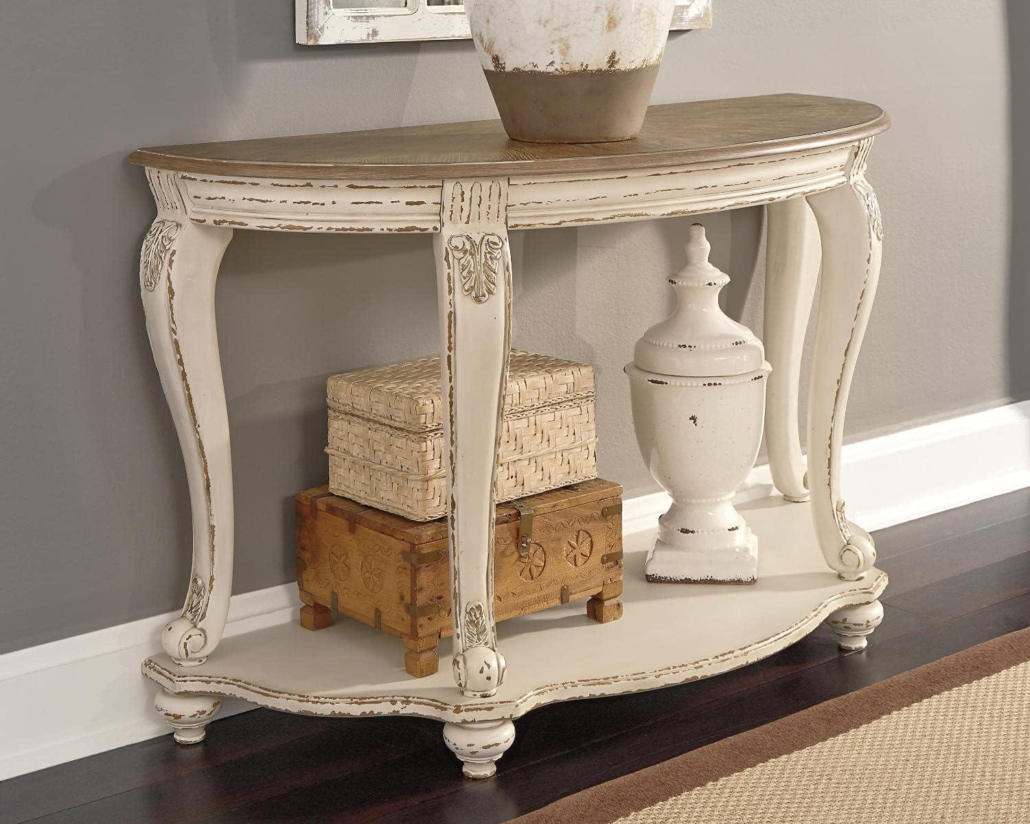 imageSignature Design by Ashley Realyn French Country SemiCircle Console Table White ampamp BrownWhitewash