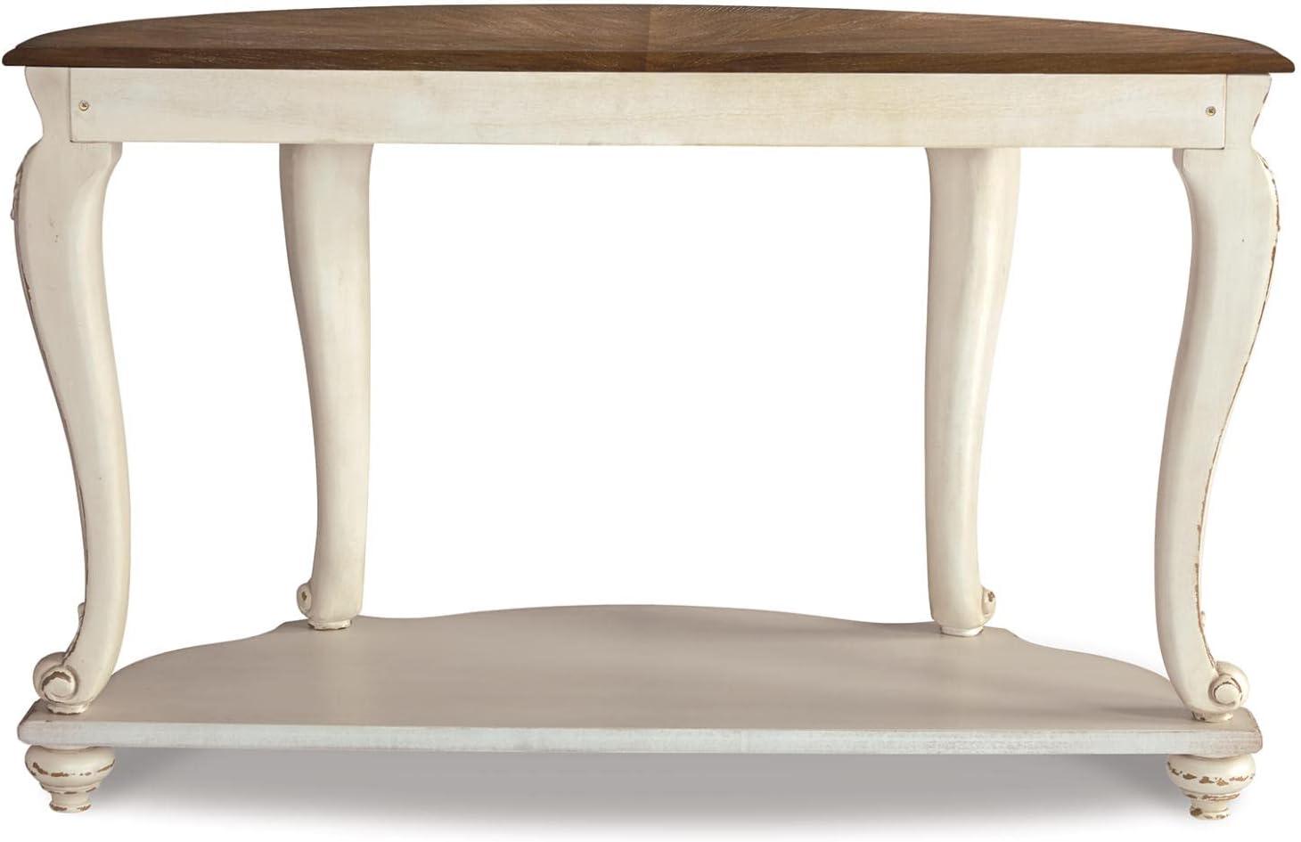 imageSignature Design by Ashley Realyn French Country SemiCircle Console Table White ampamp BrownWhitewash