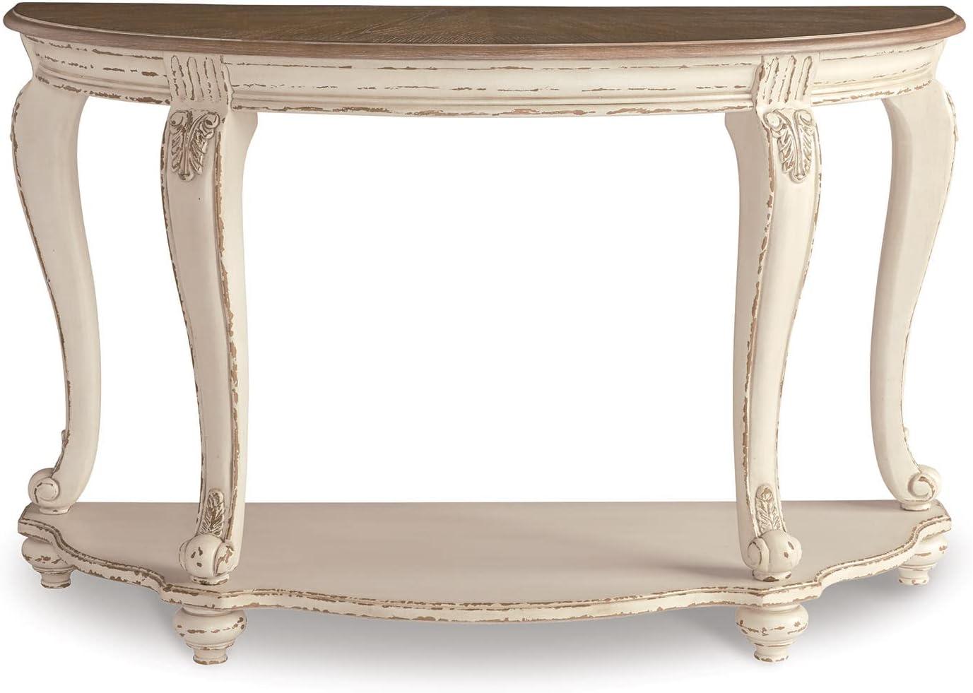 imageSignature Design by Ashley Realyn French Country SemiCircle Console Table White ampamp BrownWhitewash