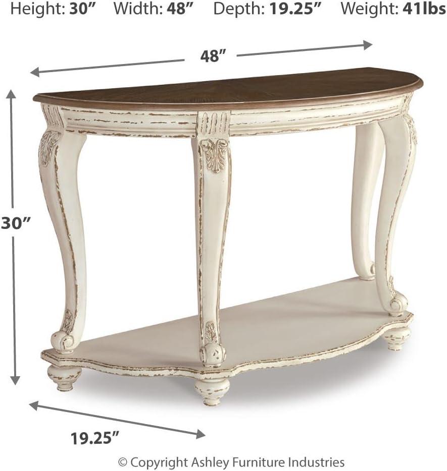 imageSignature Design by Ashley Realyn French Country SemiCircle Console Table White ampamp BrownWhitewash