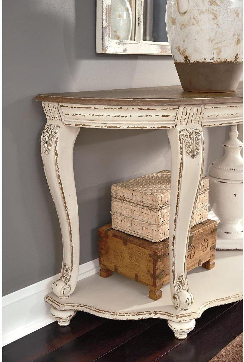 imageSignature Design by Ashley Realyn French Country SemiCircle Console Table White ampamp BrownWhitewash