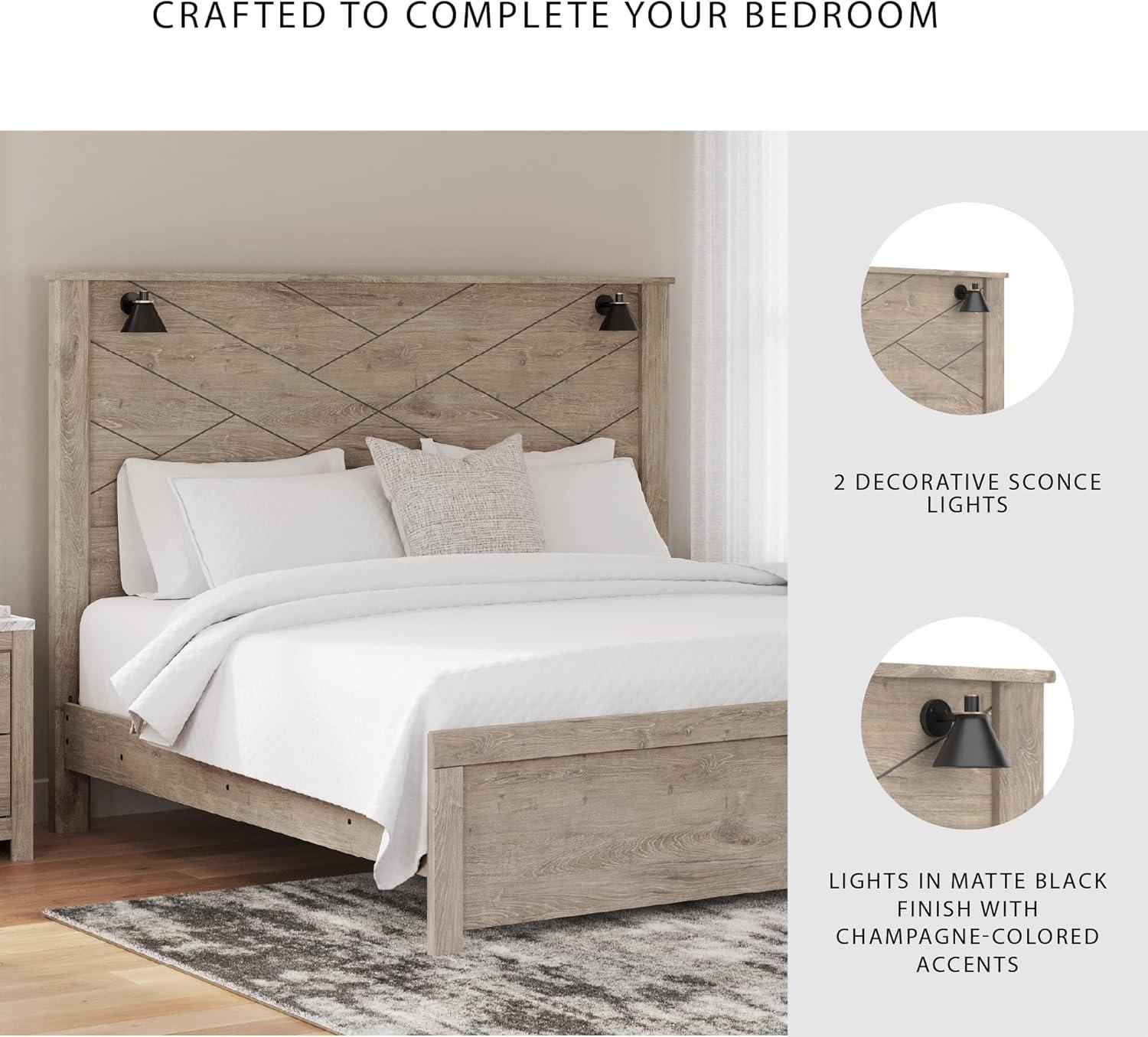 imageSignature Design by Ashley Senniberg Rustic Queen Panel Bed with Metal Slats Foundation or Box Spring Needed Light BrownLight BrownBlack