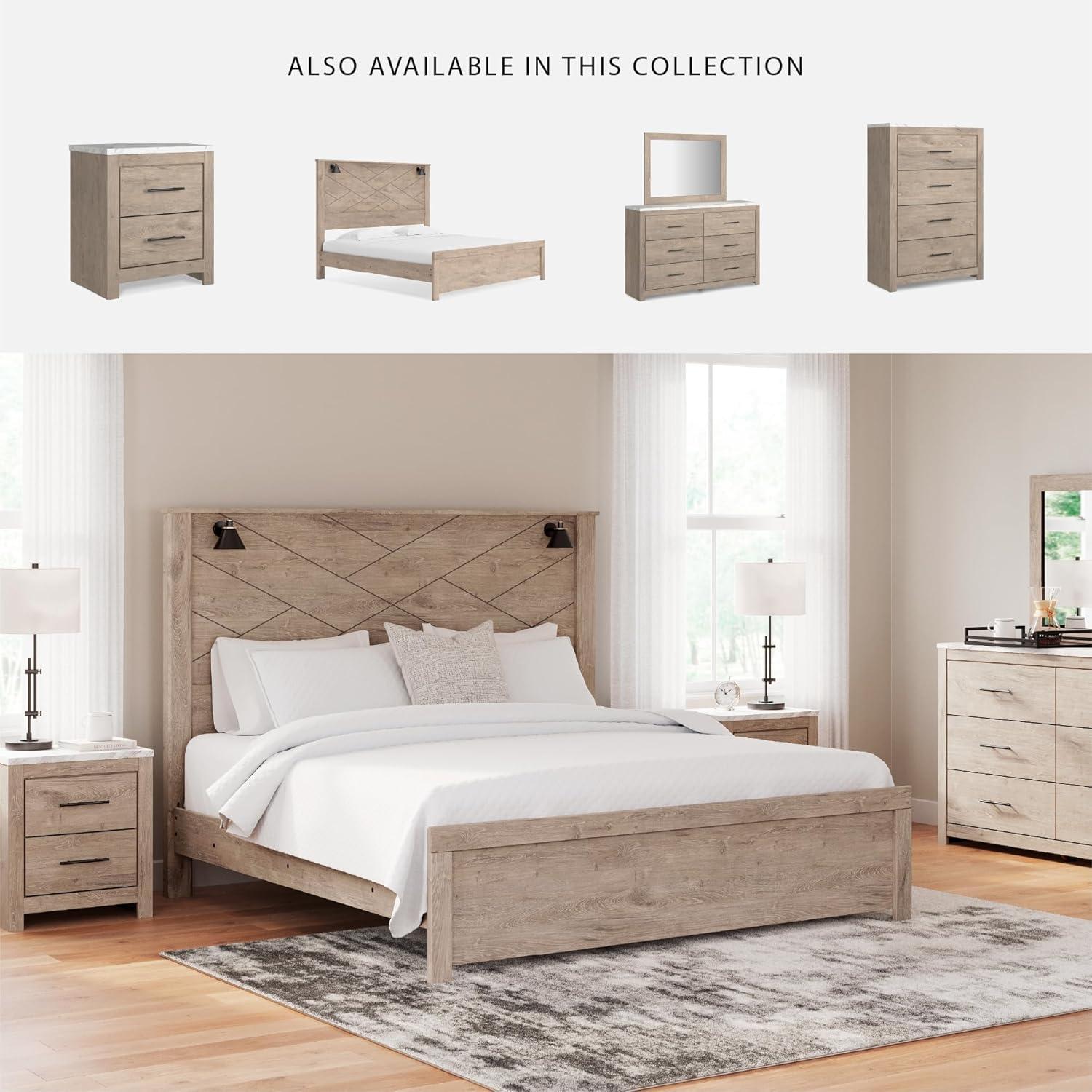 imageSignature Design by Ashley Senniberg Rustic Queen Panel Bed with Metal Slats Foundation or Box Spring Needed Light BrownLight BrownBlack