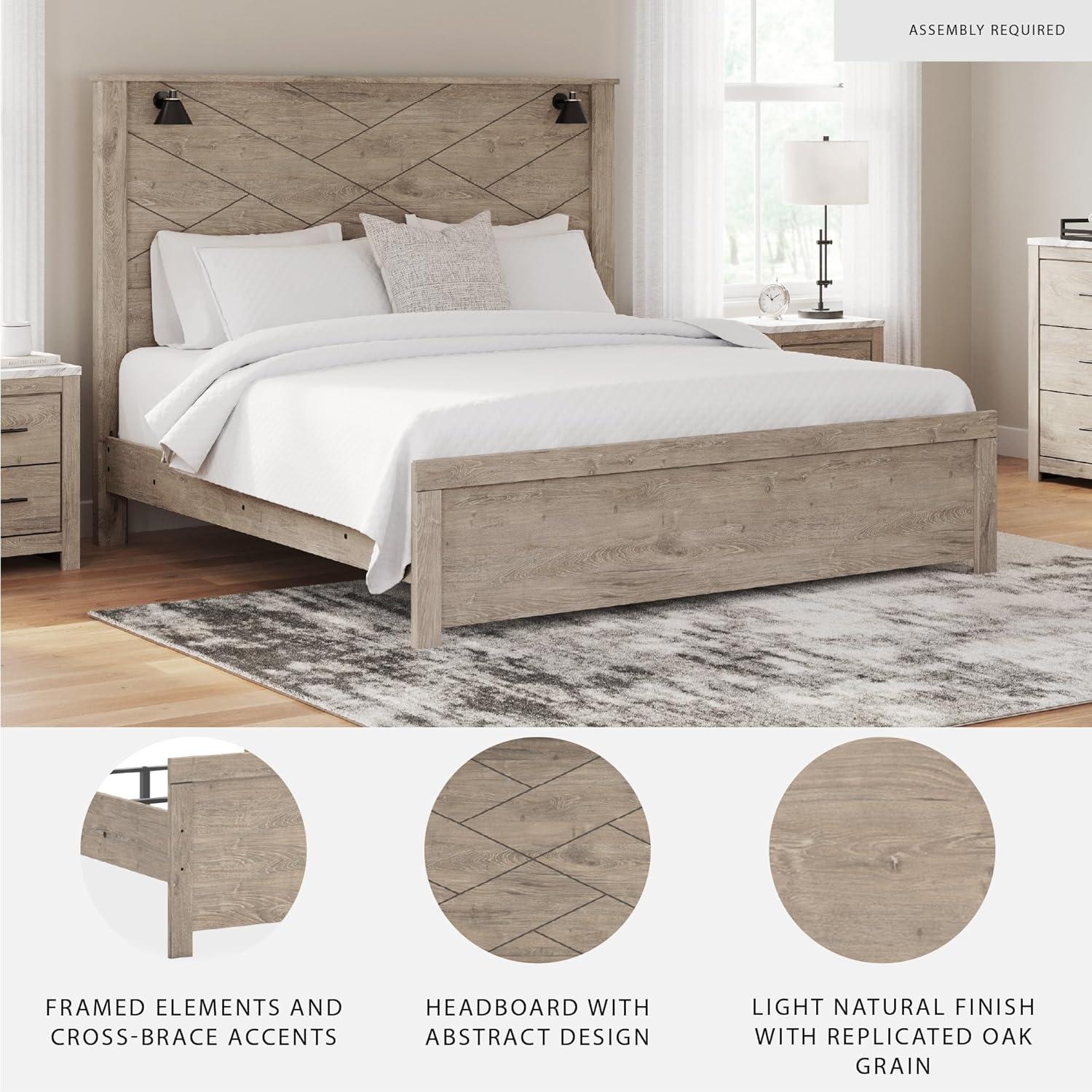 imageSignature Design by Ashley Senniberg Rustic Queen Panel Bed with Metal Slats Foundation or Box Spring Needed Light BrownLight BrownBlack