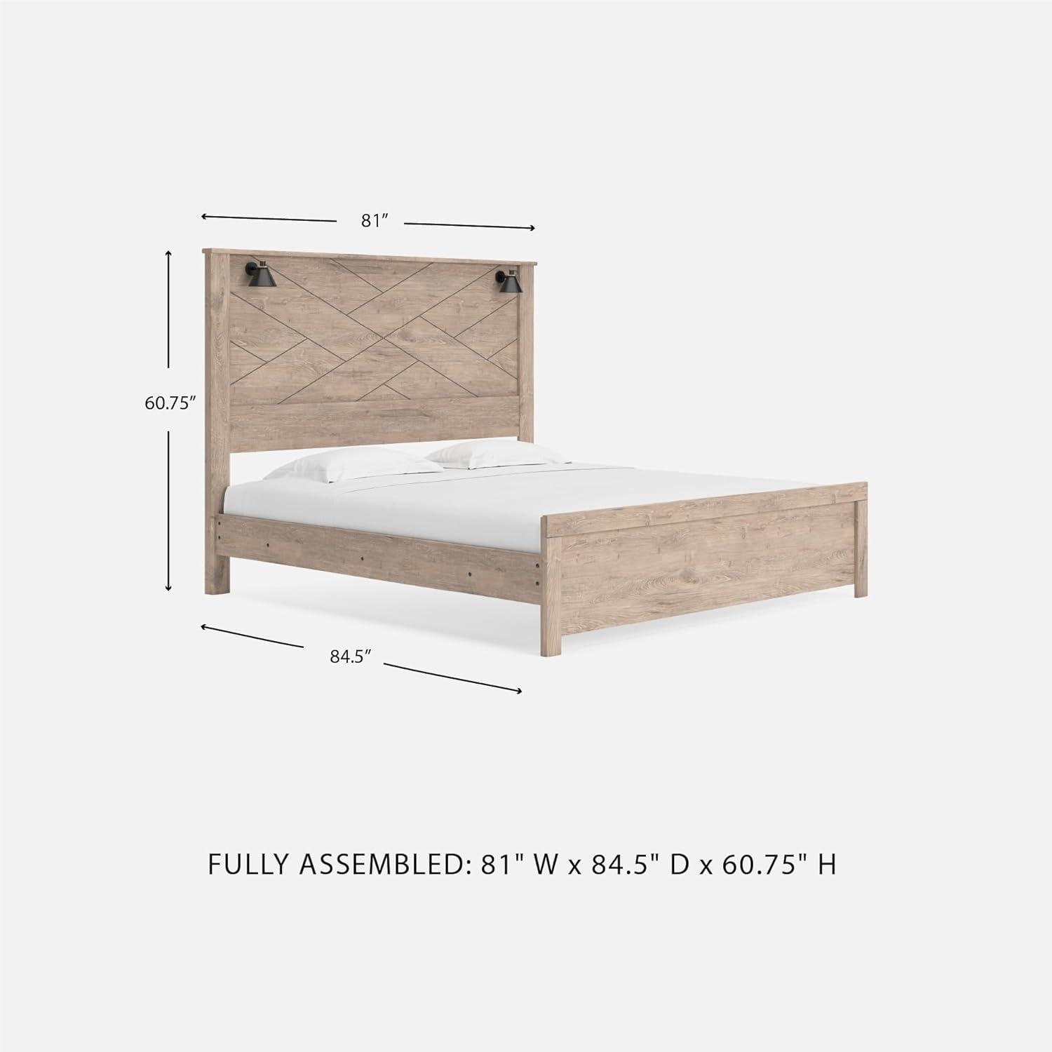 imageSignature Design by Ashley Senniberg Rustic Queen Panel Bed with Metal Slats Foundation or Box Spring Needed Light BrownLight BrownBlack