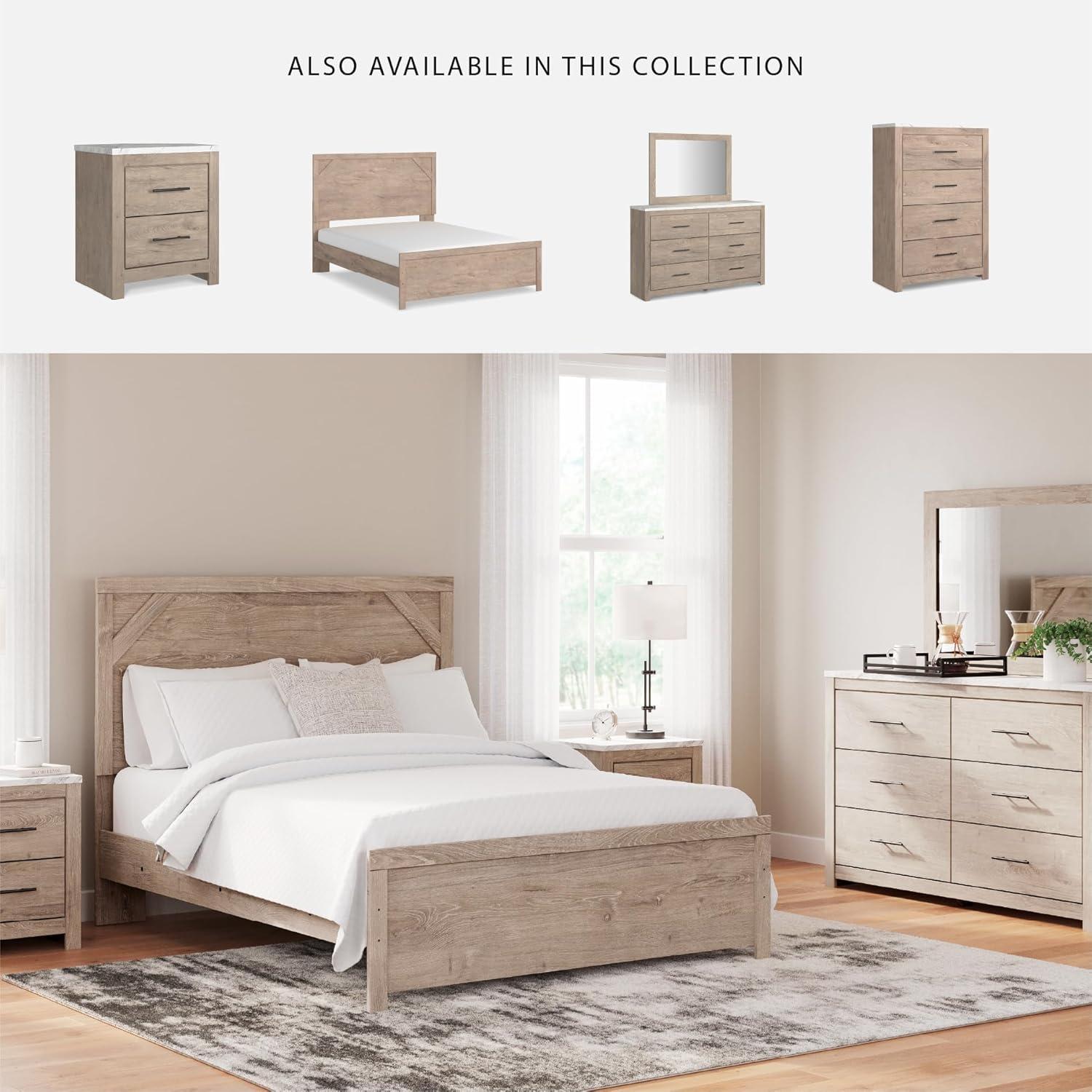 imageSignature Design by Ashley Senniberg Rustic Queen Panel Bed with Metal Slats Foundation or Box Spring Needed Light BrownLight BrownWhite