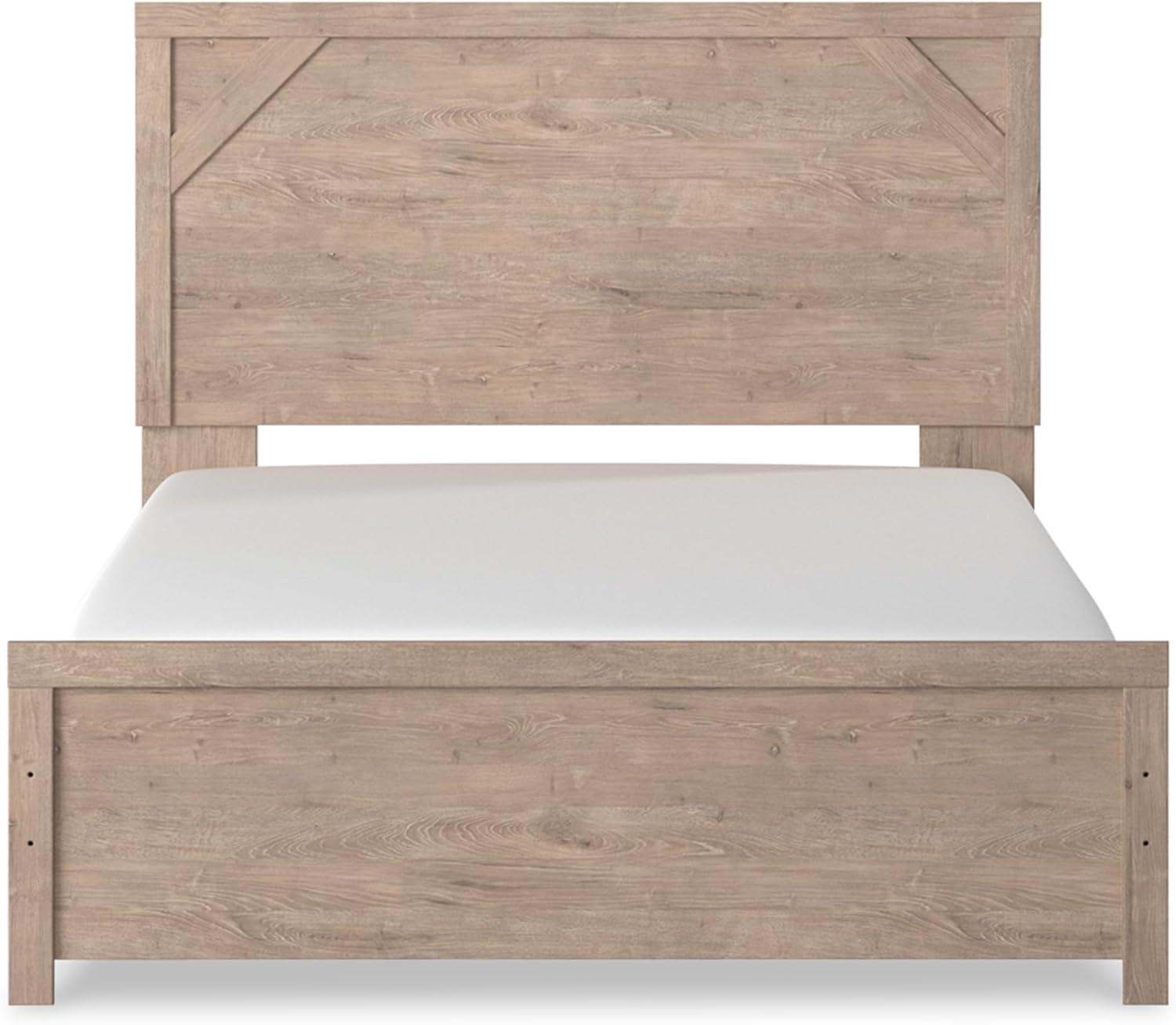 imageSignature Design by Ashley Senniberg Rustic Queen Panel Bed with Metal Slats Foundation or Box Spring Needed Light BrownLight BrownWhite