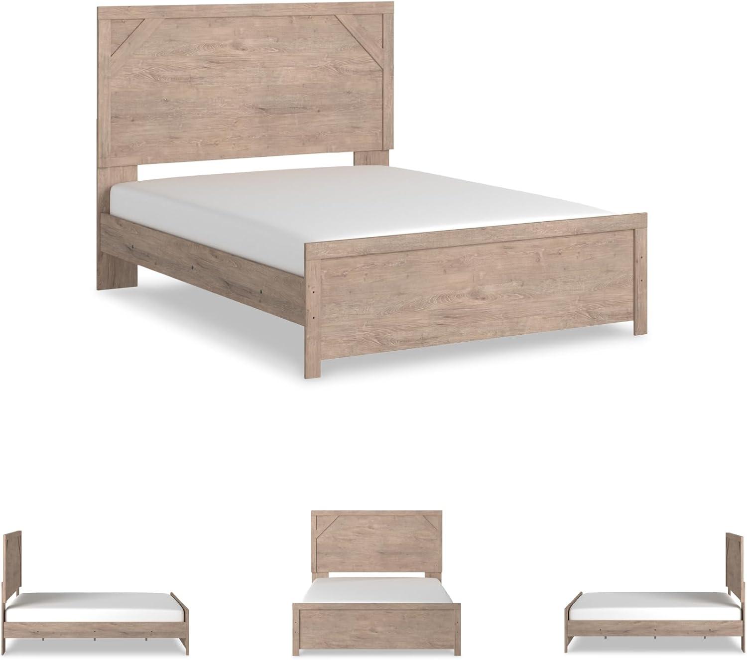 imageSignature Design by Ashley Senniberg Rustic Queen Panel Bed with Metal Slats Foundation or Box Spring Needed Light BrownLight BrownWhite