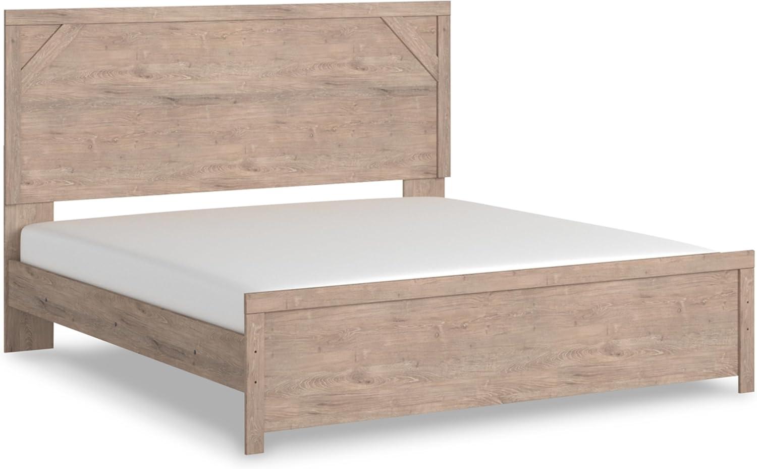 imageSignature Design by Ashley Senniberg Rustic Queen Panel Bed with Metal Slats Foundation or Box Spring Needed Light BrownLight BrownWhite