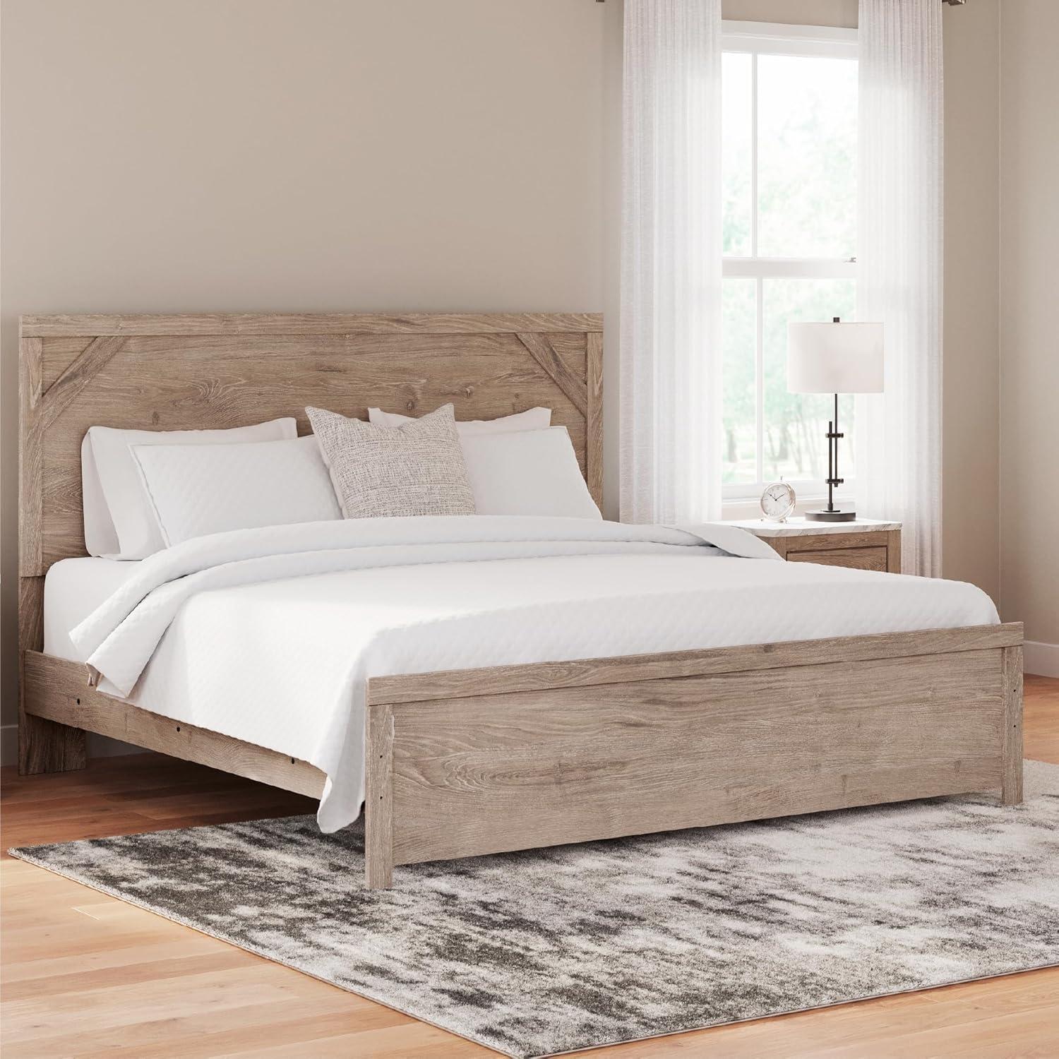 imageSignature Design by Ashley Senniberg Rustic Queen Panel Bed with Metal Slats Foundation or Box Spring Needed Light BrownLight BrownWhite