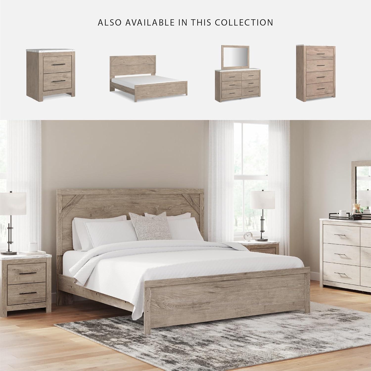 imageSignature Design by Ashley Senniberg Rustic Queen Panel Bed with Metal Slats Foundation or Box Spring Needed Light BrownLight BrownWhite
