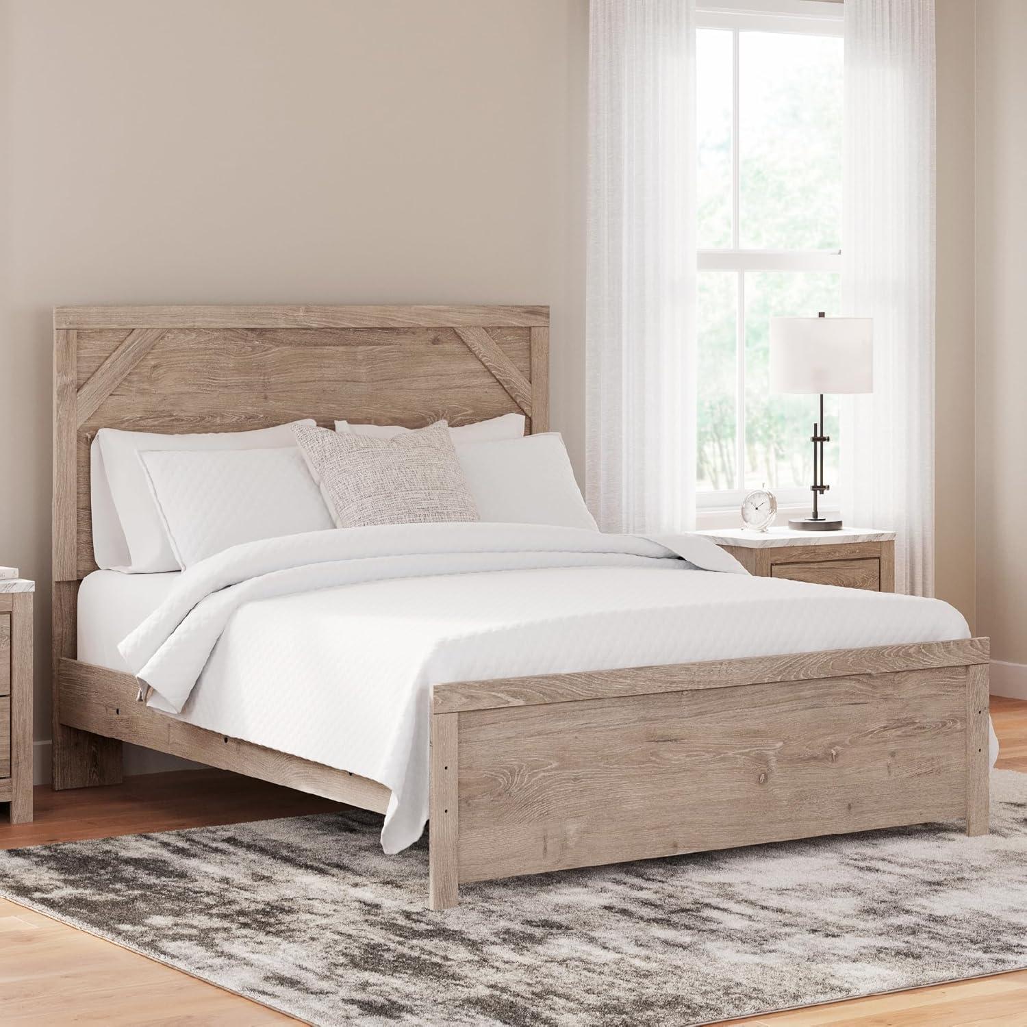 imageSignature Design by Ashley Senniberg Rustic Queen Panel Bed with Metal Slats Foundation or Box Spring Needed Light BrownLight BrownWhite