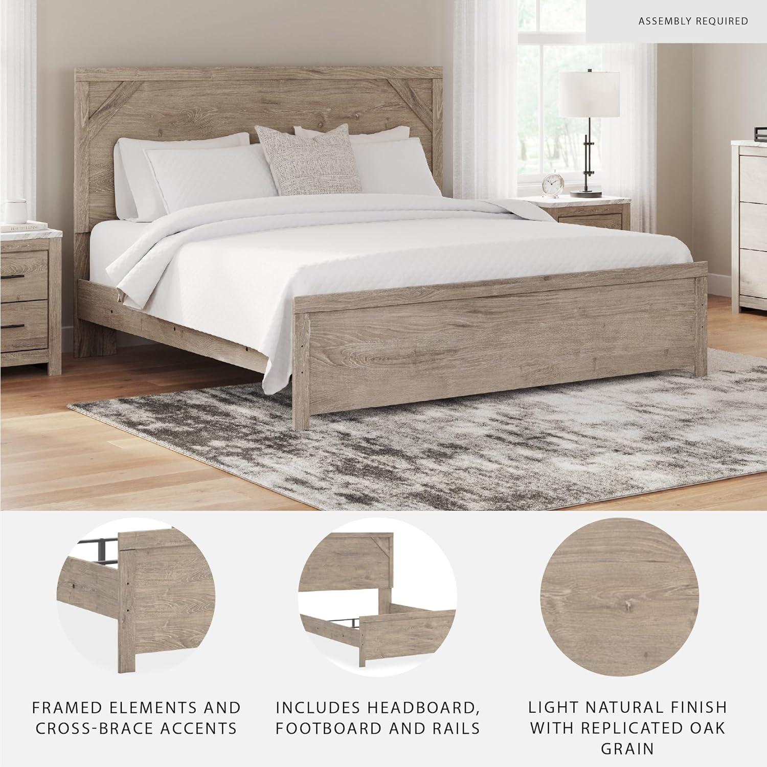imageSignature Design by Ashley Senniberg Rustic Queen Panel Bed with Metal Slats Foundation or Box Spring Needed Light BrownLight BrownWhite