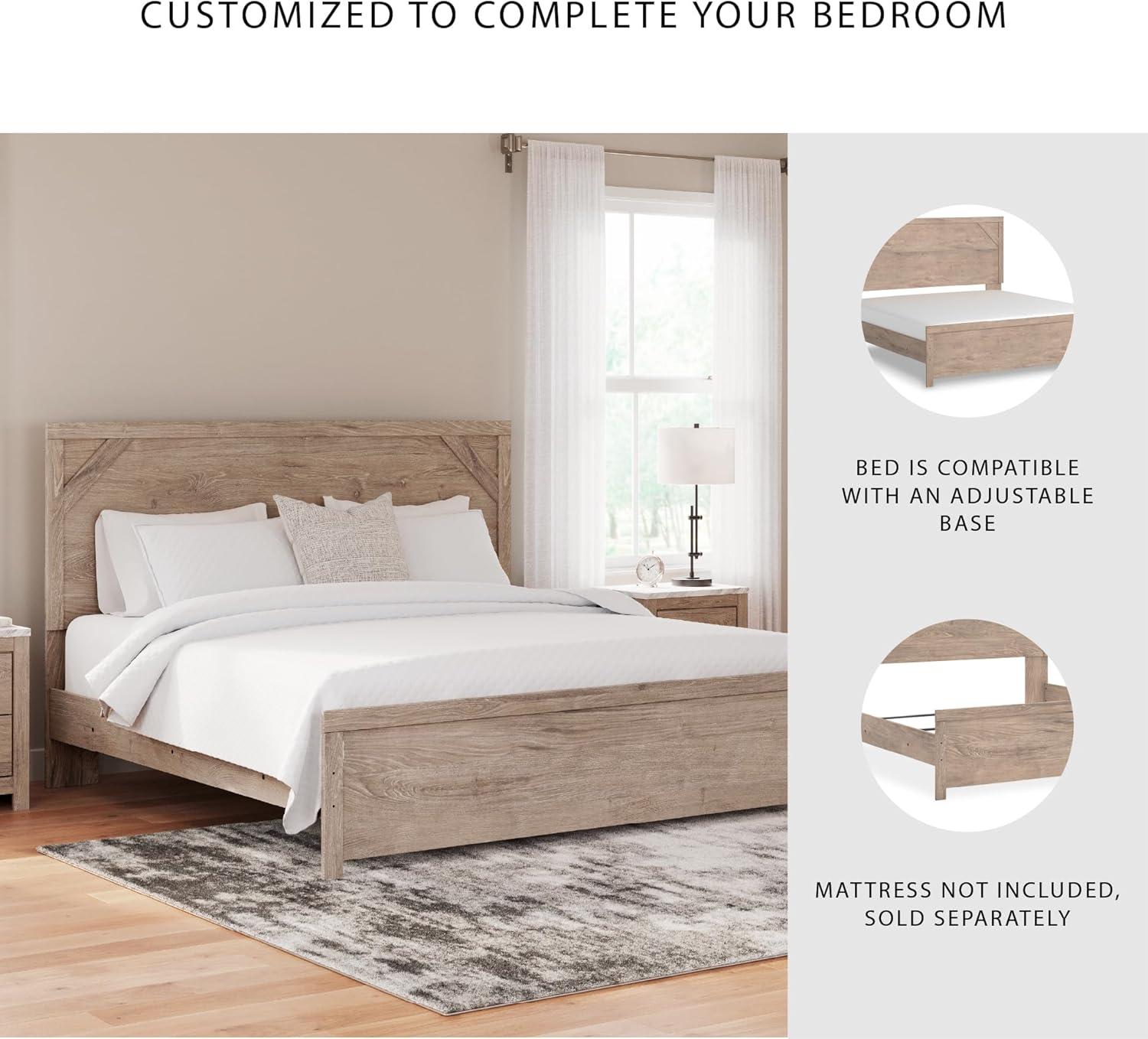 imageSignature Design by Ashley Senniberg Rustic Queen Panel Bed with Metal Slats Foundation or Box Spring Needed Light BrownLight BrownWhite