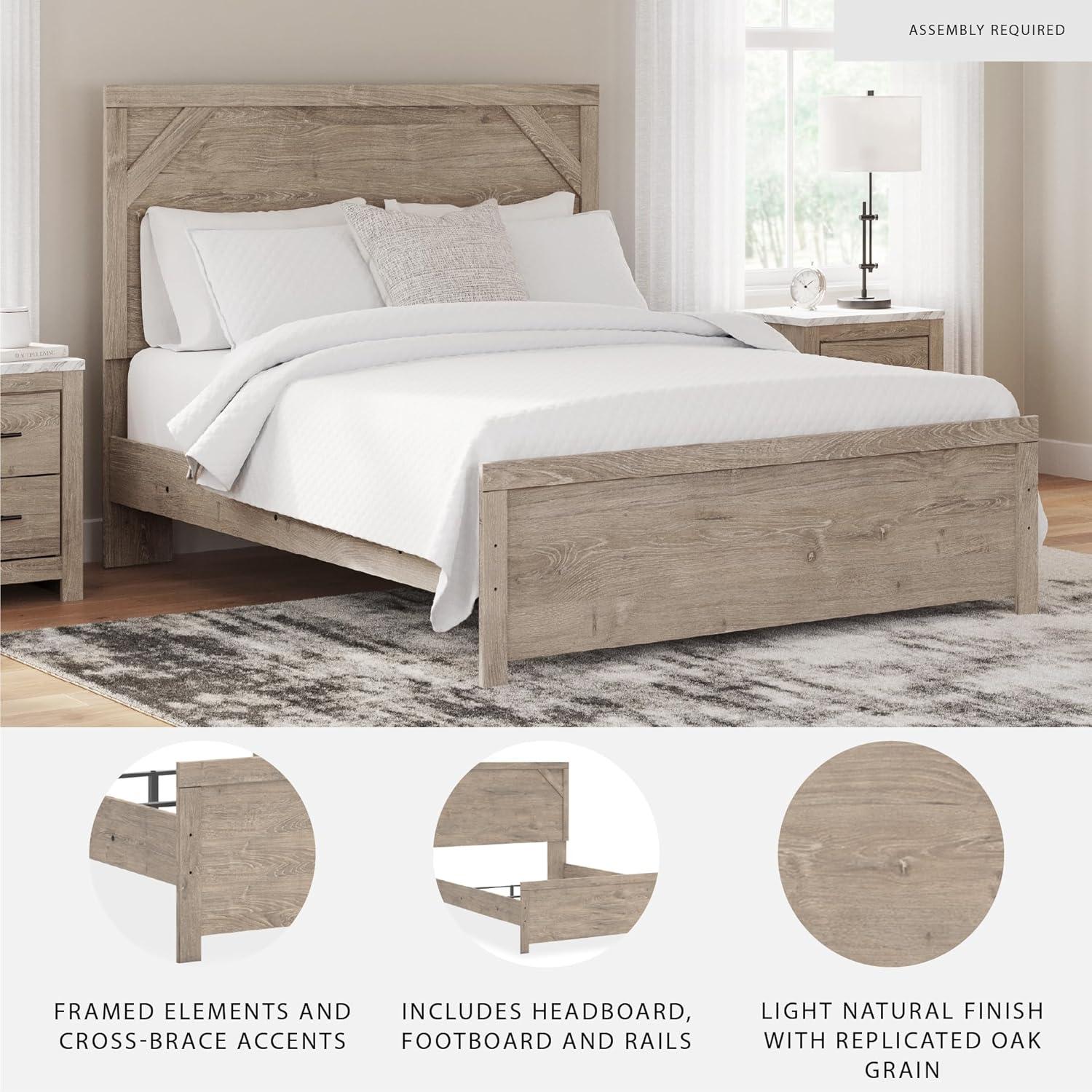 imageSignature Design by Ashley Senniberg Rustic Queen Panel Bed with Metal Slats Foundation or Box Spring Needed Light BrownLight BrownWhite