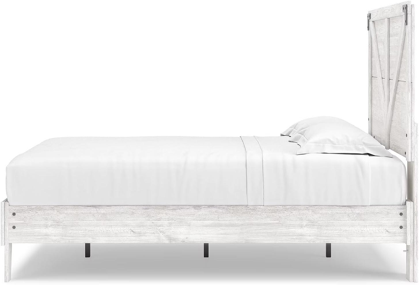 imageSignature Design by Ashley Shawburn Industrial Full Crossbuck Panel Platform Bed with Metal Slats Foundation or Box Spring Not Needed WhitewashWhiteDark Charcoal Gray