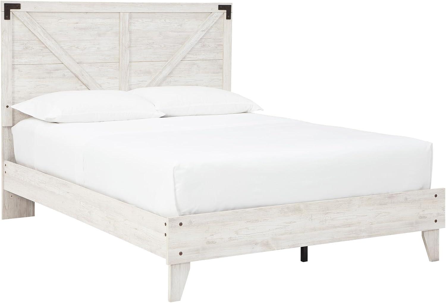 imageSignature Design by Ashley Shawburn Industrial Full Crossbuck Panel Platform Bed with Metal Slats Foundation or Box Spring Not Needed WhitewashWhiteDark Charcoal Gray