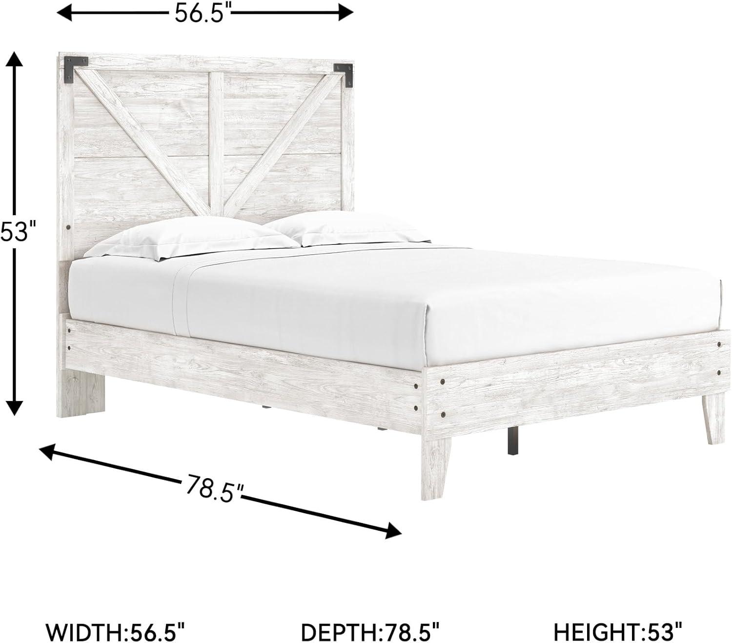 imageSignature Design by Ashley Shawburn Industrial Full Crossbuck Panel Platform Bed with Metal Slats Foundation or Box Spring Not Needed WhitewashWhiteDark Charcoal Gray