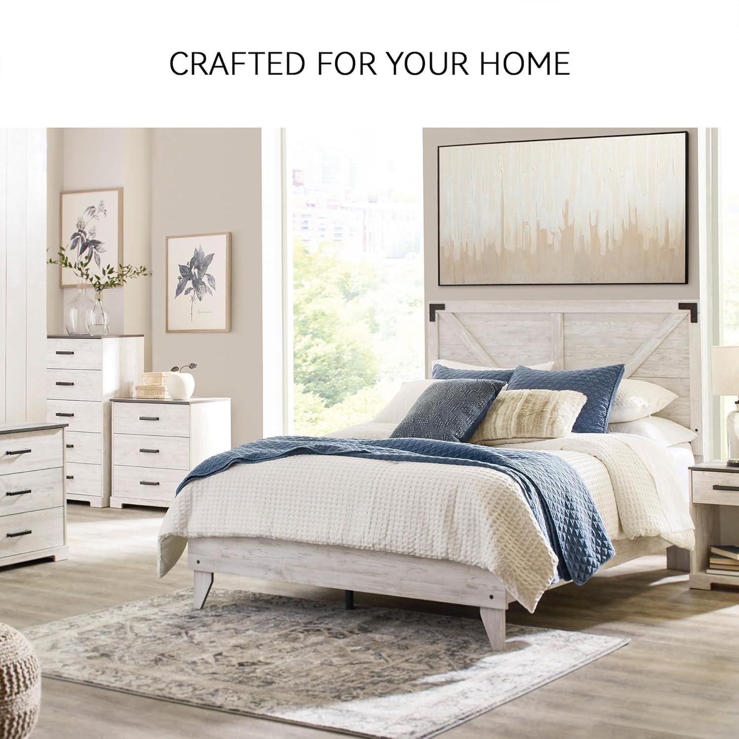 imageSignature Design by Ashley Shawburn Industrial Full Crossbuck Panel Platform Bed with Metal Slats Foundation or Box Spring Not Needed WhitewashWhiteDark Charcoal Gray