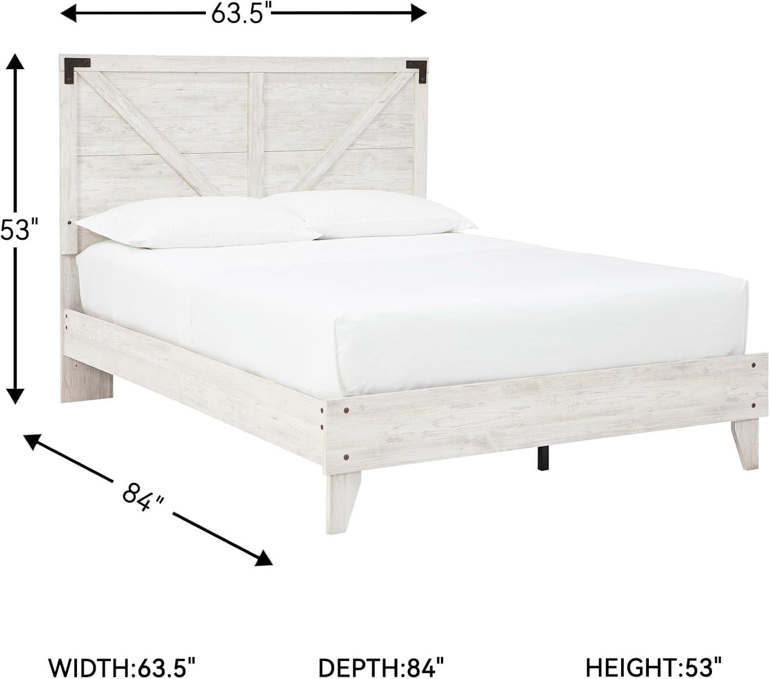 imageSignature Design by Ashley Shawburn Industrial Full Crossbuck Panel Platform Bed with Metal Slats Foundation or Box Spring Not Needed WhitewashWhiteDark Charcoal Gray