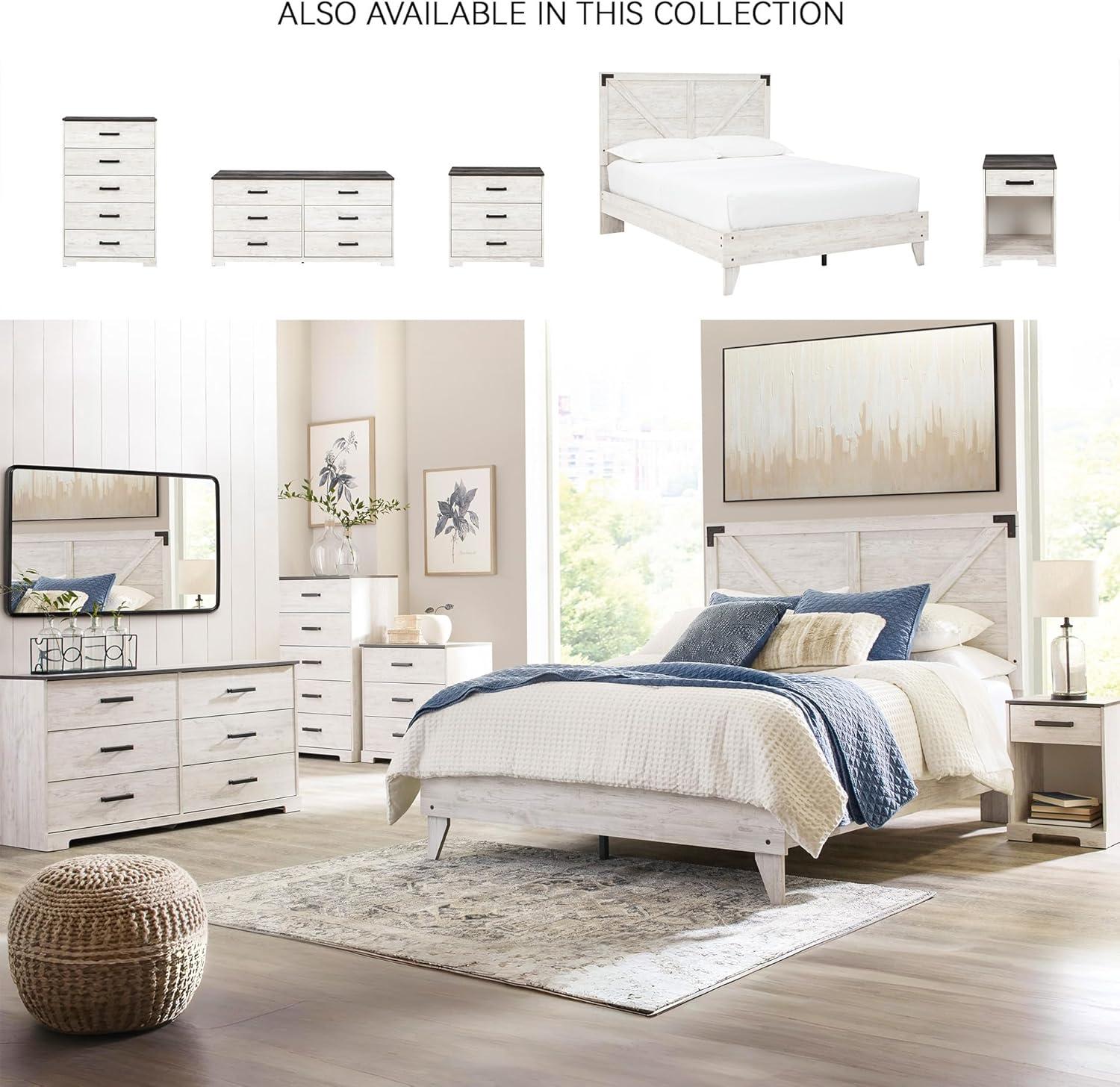 imageSignature Design by Ashley Shawburn Industrial Full Crossbuck Panel Platform Bed with Metal Slats Foundation or Box Spring Not Needed WhitewashWhiteDark Charcoal Gray